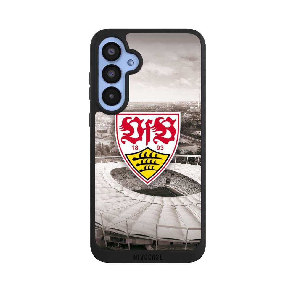 NIVOCASE Handyhülle VfB Stuttgart Offizielles Lizenzprodukt Stadion VfB Stadion Grau, Samsung Galaxy A55 5G Handyhülle Hülle NIVOpure Case Schwarz