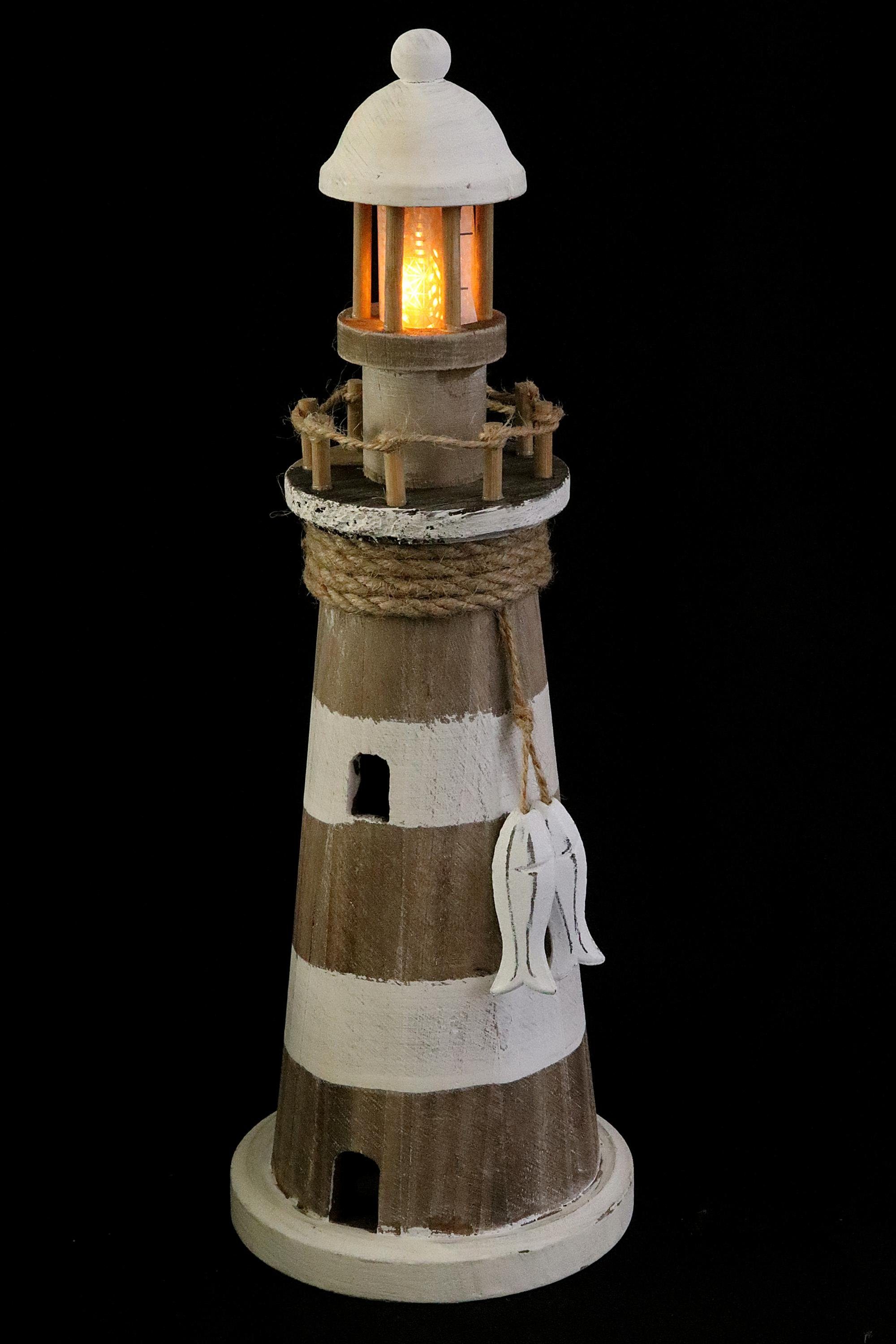 ELLUG LED-Dekofigur Leuchtturm aus Holz mit Timer-Funktion & LED H: 35cm