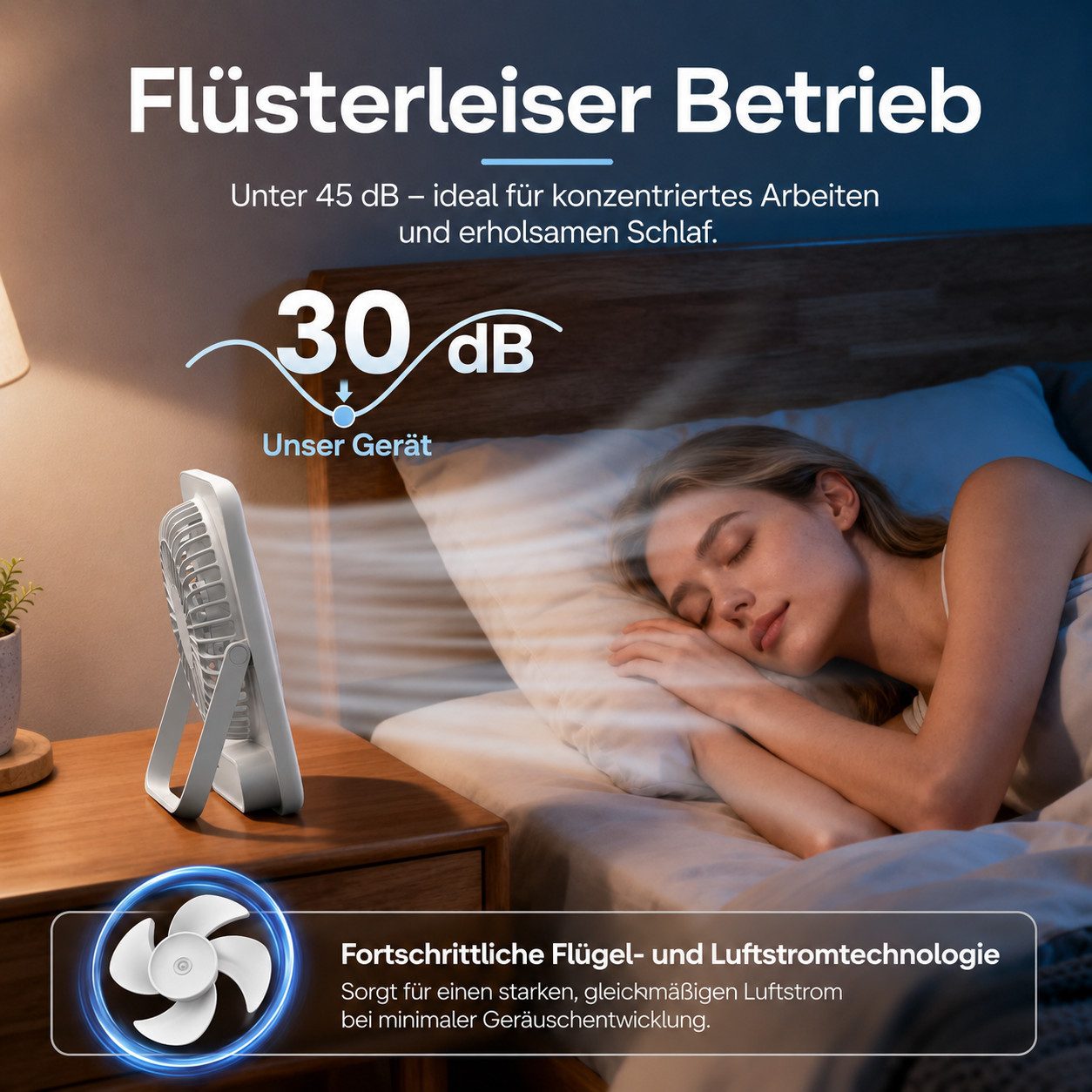 MOPUEA Tischventilator Ventilator Camping Tragbar, Ventilator Tisch mit LED-Display, 180° Klappbarer USB Lüfter Klein für Büro, Schlafzimmer, Reisen