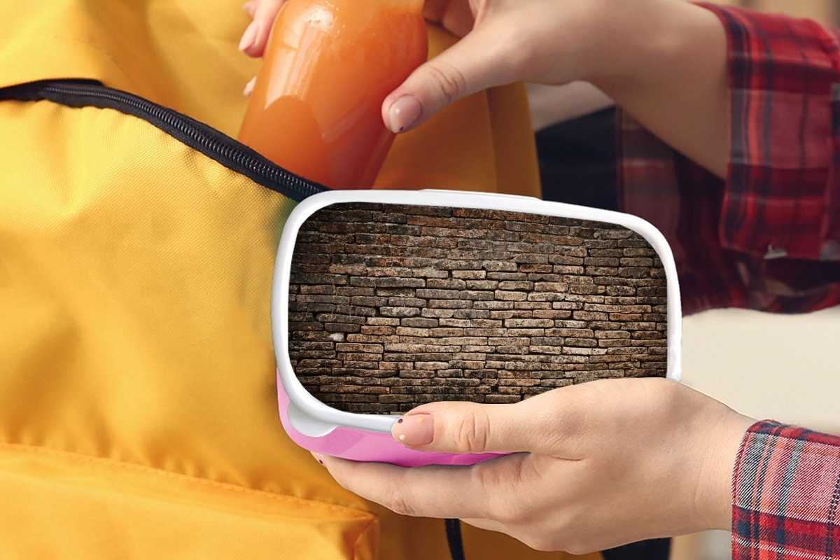 Erwachsene, Mädchen, Wand Lunchbox - Kunststoff, MuchoWow rosa Brotdose Kinder, Backstein, (2-tlg), Antiquitäten Brotbox Snackbox, - Kunststoff für