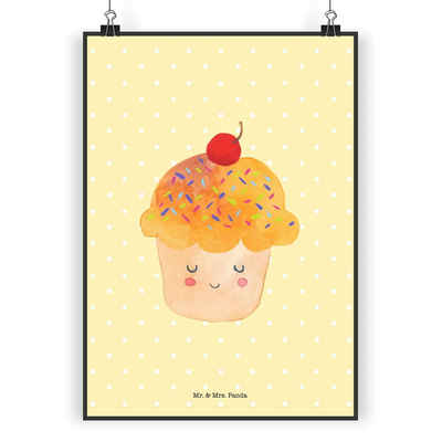 Mr. & Mrs. Panda Poster DIN A4 Cupcake - Gelb Pastell - Geschenk, Raumdekoration, Wanddekorat, Cupcake (1 St), Lebendige Farben