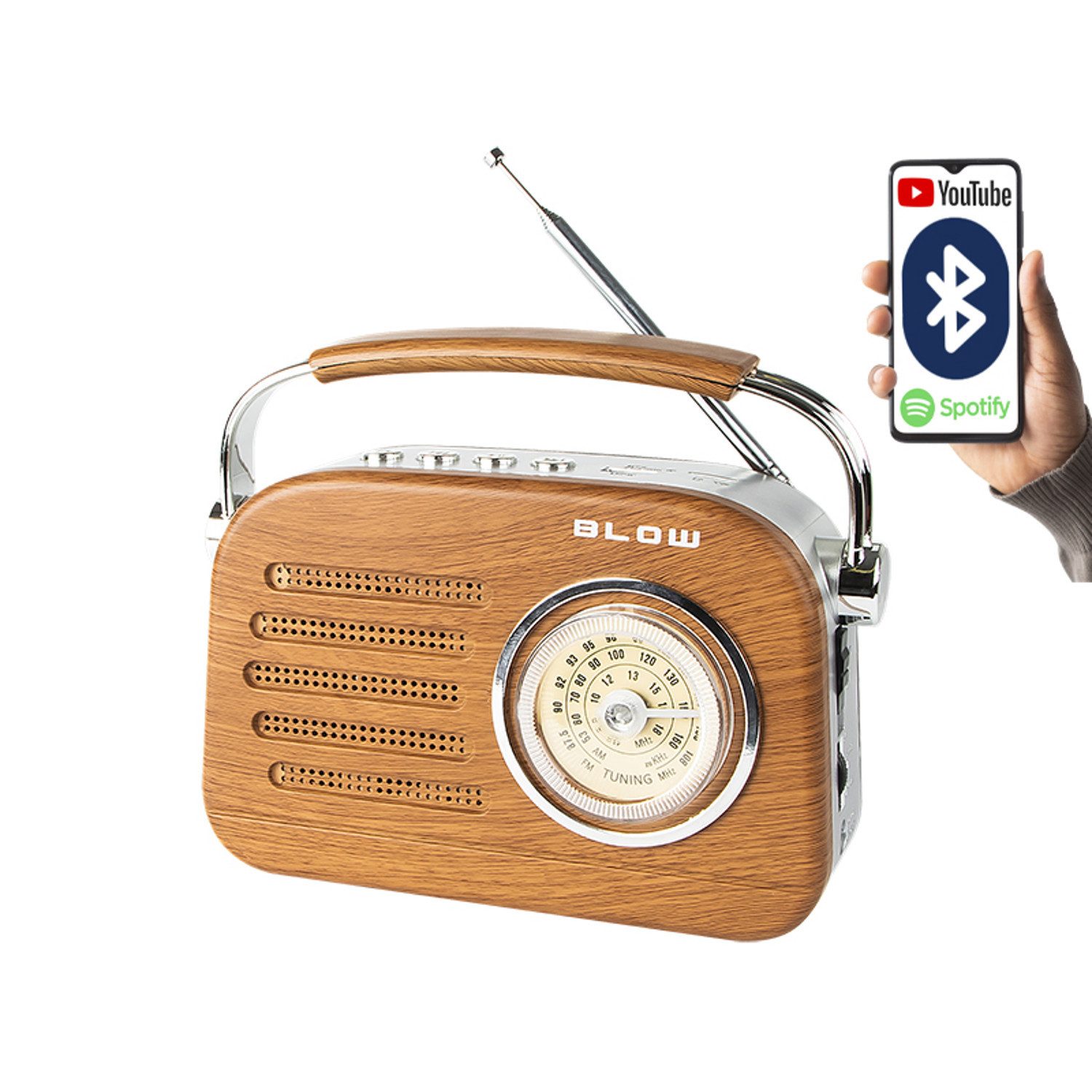 BLOW Mobiles analoges AM/FM Bluetooth Radio RA3 Retro-Radio (Batterie- und Netzstromversorgung)