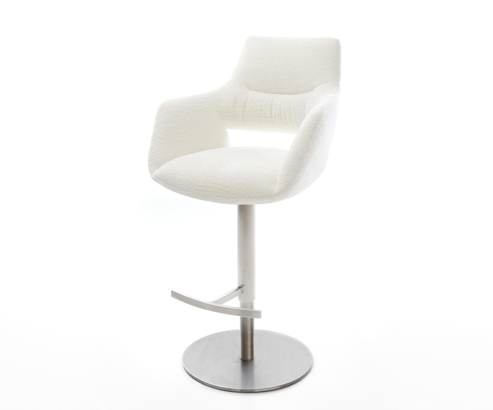 DELIFE Barhocker Yago-Flex, Drehfuß höhenverstellbar Edelstahl Silberfarben Bouclé Soft Beige Tasc