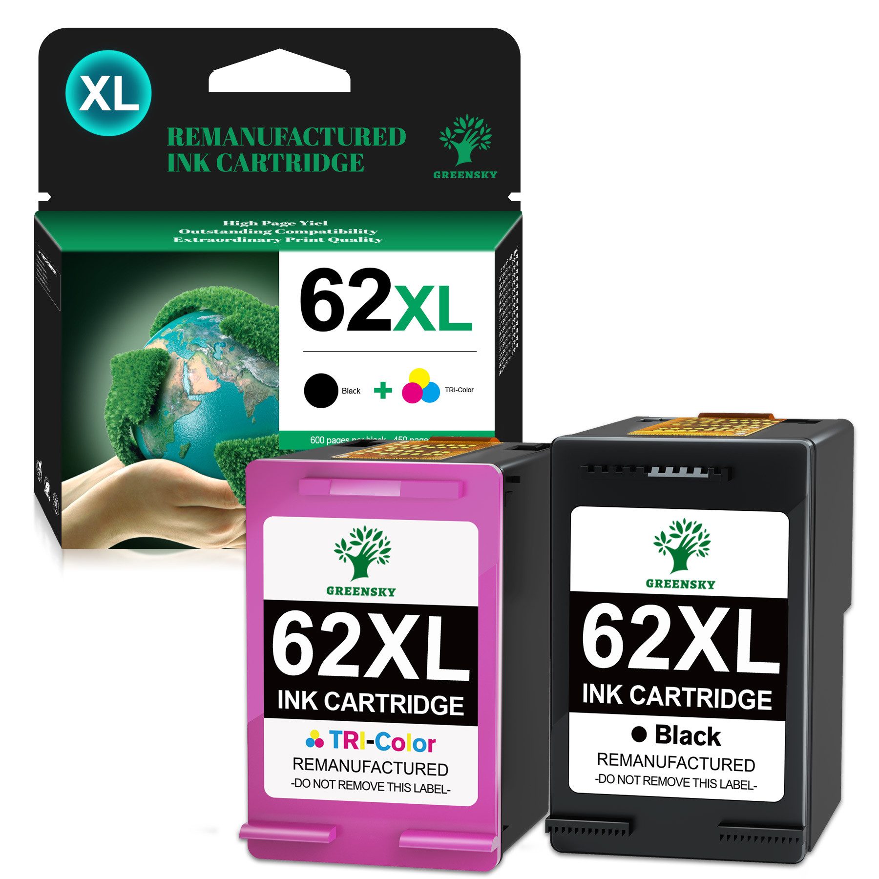 Greensky DRUCKER PATRONEN für HP 62XL DeskJet 5575 5742 ENVY 5640 5644 Tintenpatrone (100-tlg)