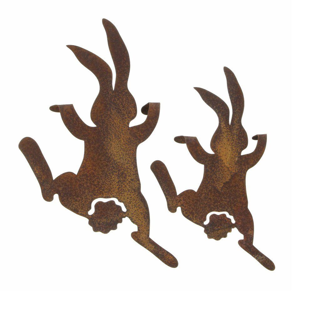 Home-trends24.de Osterhase Hänger Hase Rost 2x Garten Deko Kantenhocker Figur Statue Set Paar