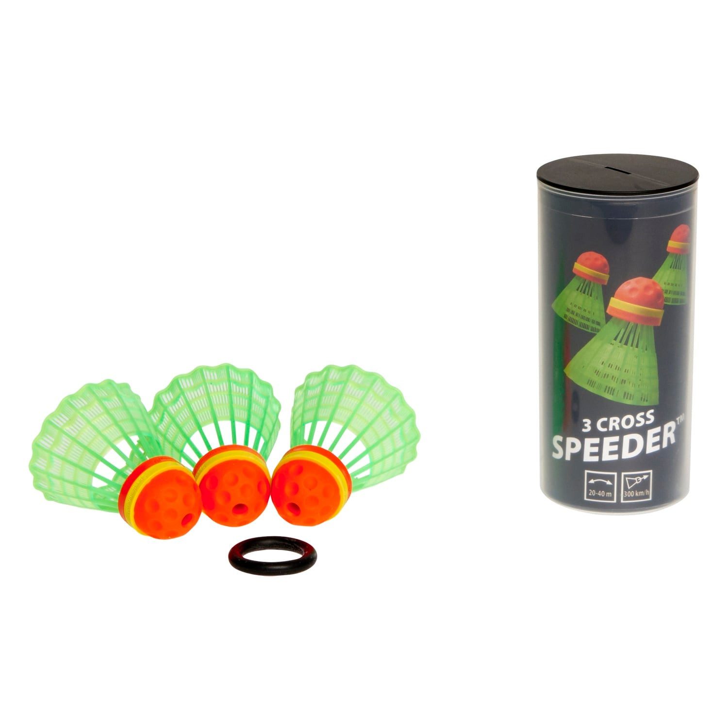 Speedminton Speedbadmintonball Speeder Cross (bis 300kmh) Dose 3er + 1x Windring