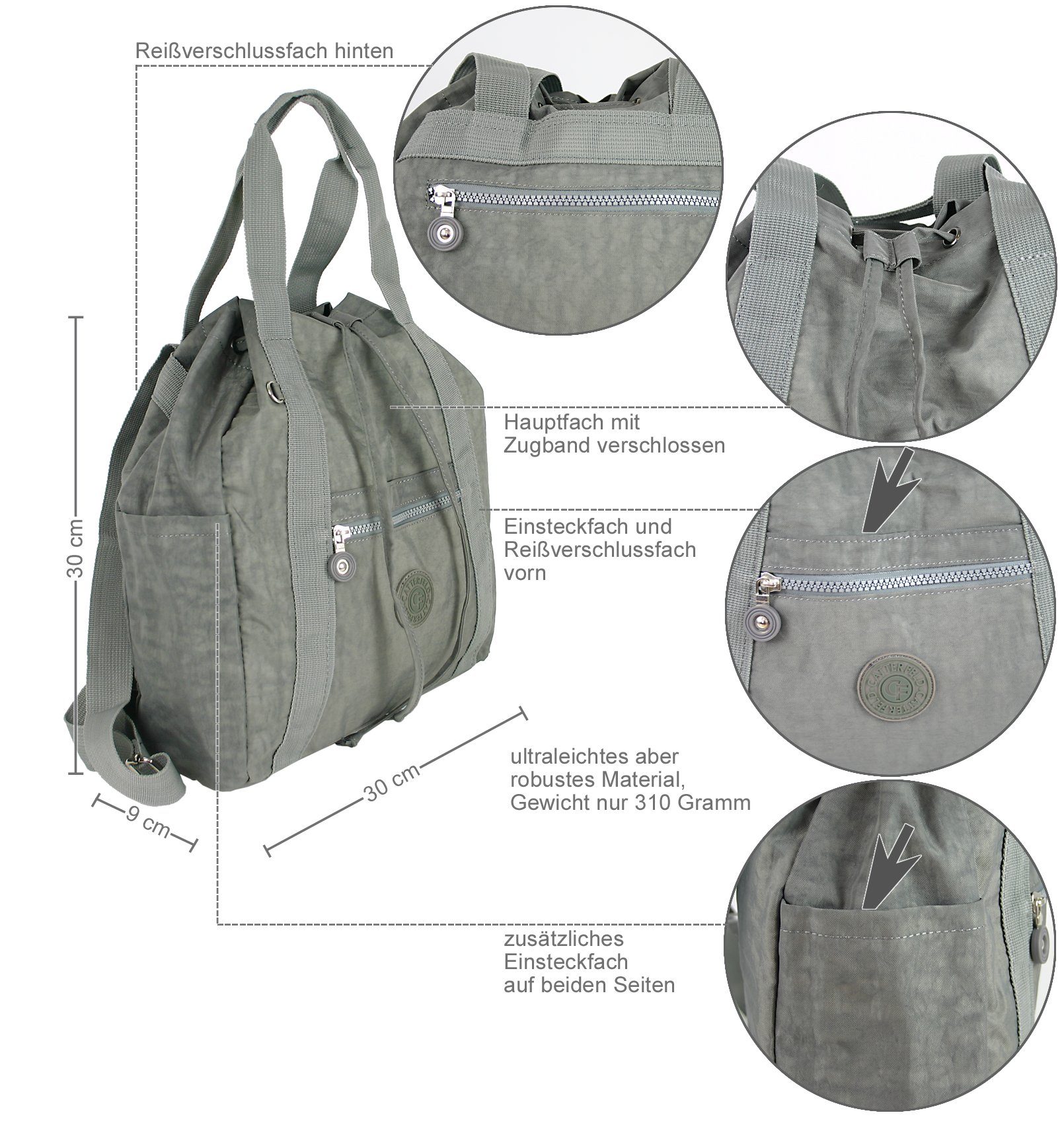 CF CATTERFELD Cityrucksack und Handtasche in Einem, 2in1 leichter Freizeitrucksack/Schultertasche, Leicht