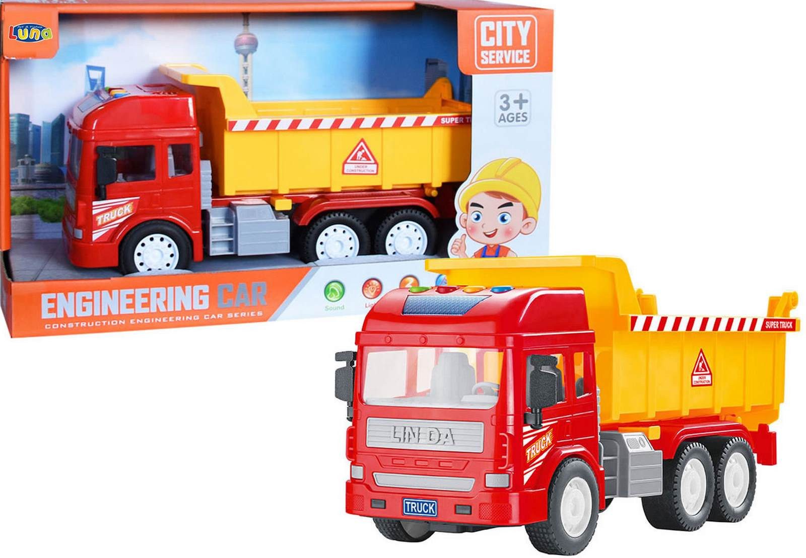 Diakakis Spielzeug-Kipper Muldenkipper LKW Lastwagen mit Licht Sound Musik