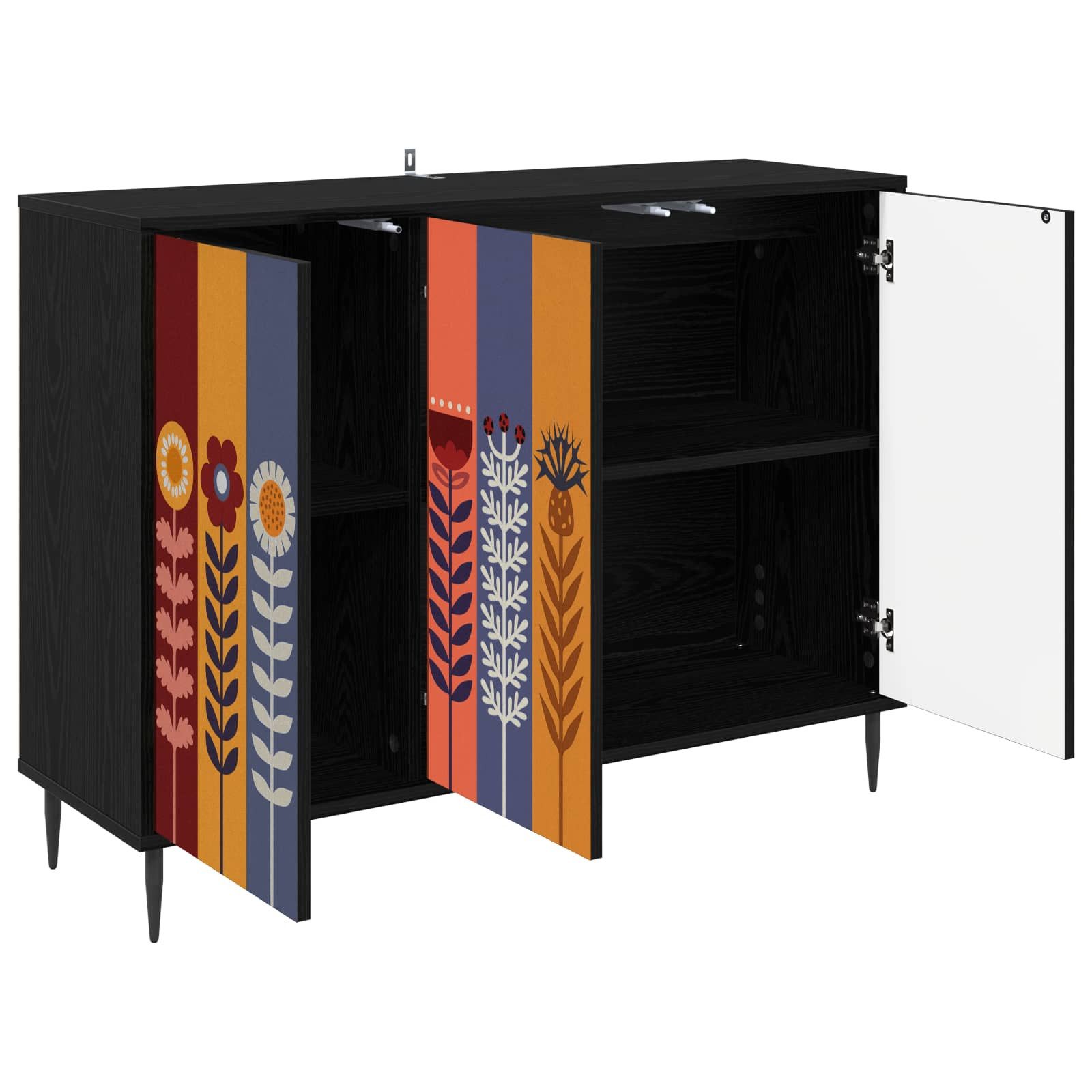 vidaXL Sideboard Sideboard ESSEN Schwarz Eichen-Optik 102 x 33 x 76 cm (1 St)