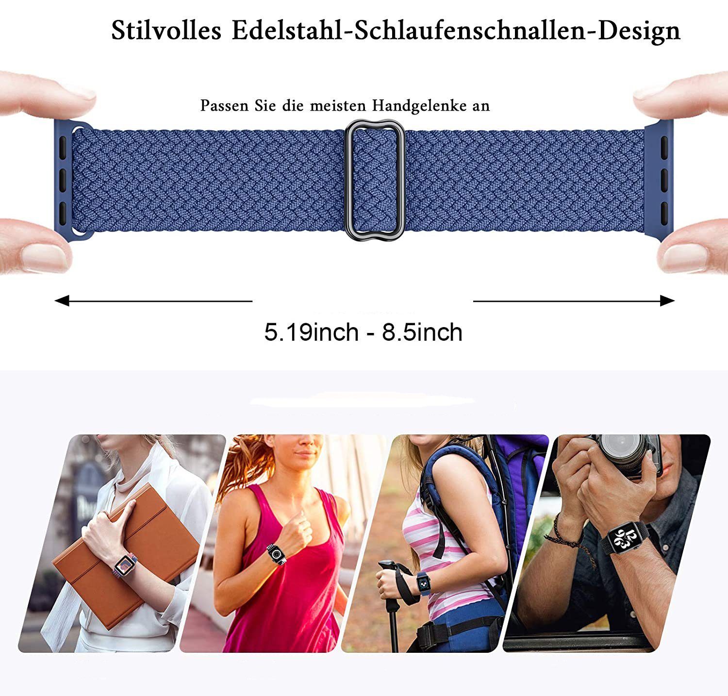 Solo Geflochtenes Armband Smartwatch-Armband Loop Apple Blau GelldG Watch Kompatibel Armband mit