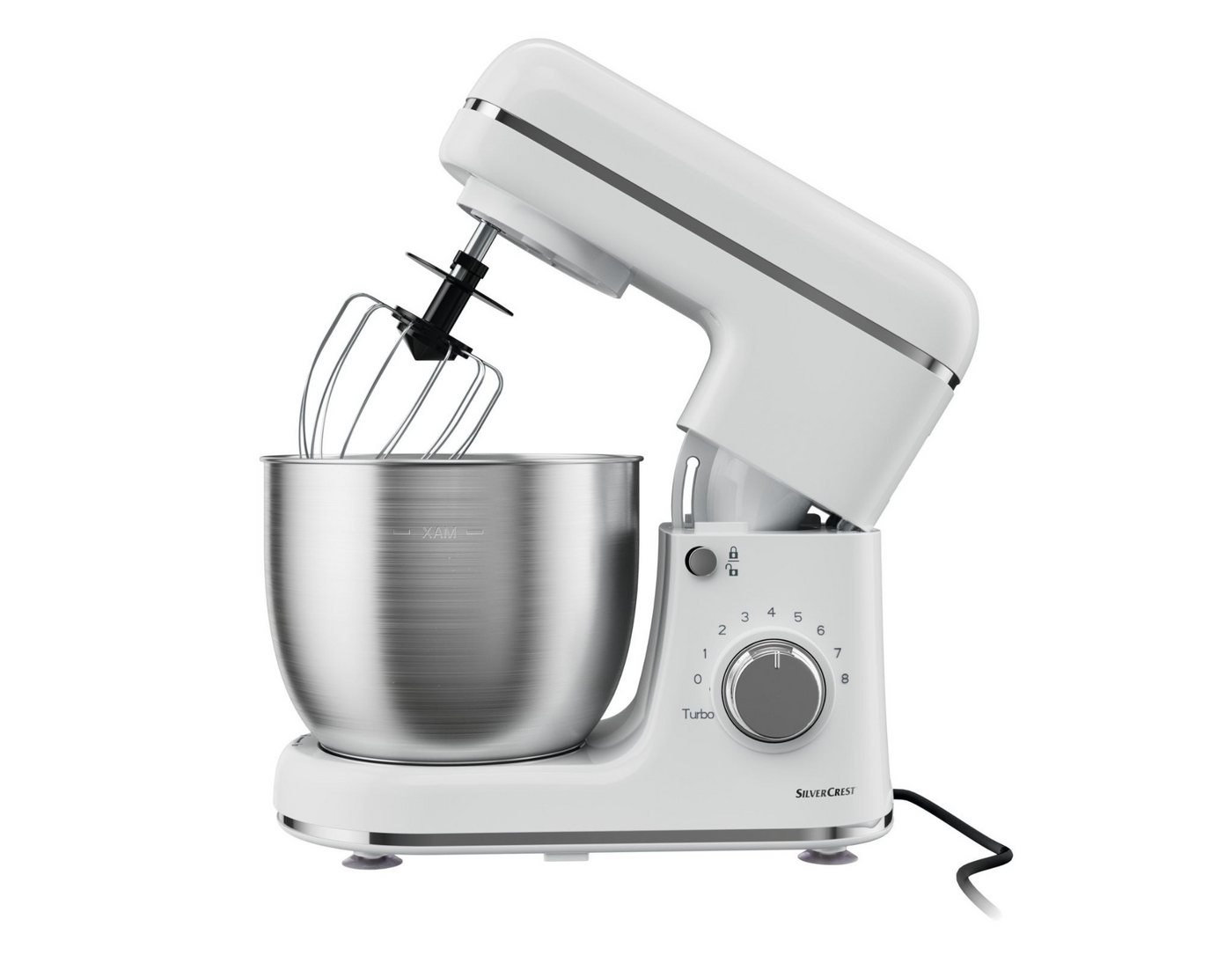 SilverCrest Küchenmaschine, 600 W, 5 l Schüssel, mit 5L Edelstahl-Schüssel & 3-teiligem Rühr-Set