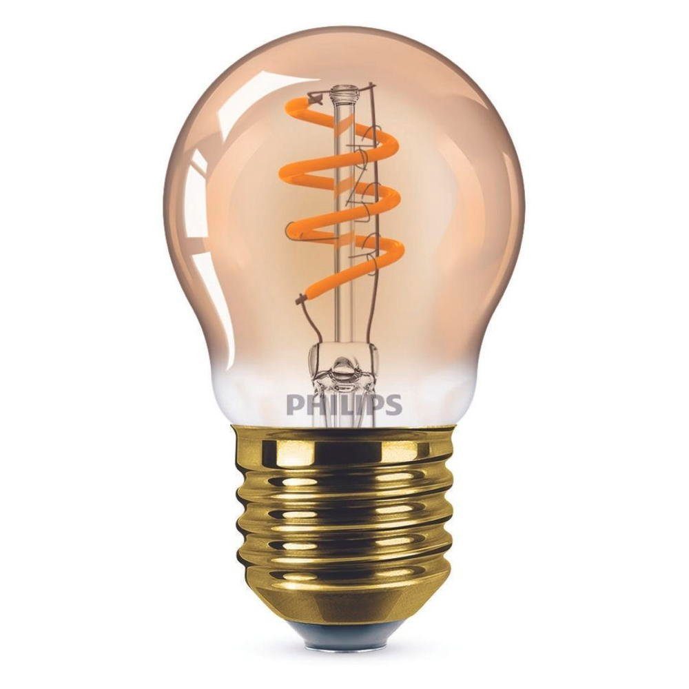 Tropfenform Philips LED P45, gold, n.v, Lampe Lumen, ersetzt 15W, 136 warmweiß, warmweiss E27 LED-Leuchtmittel