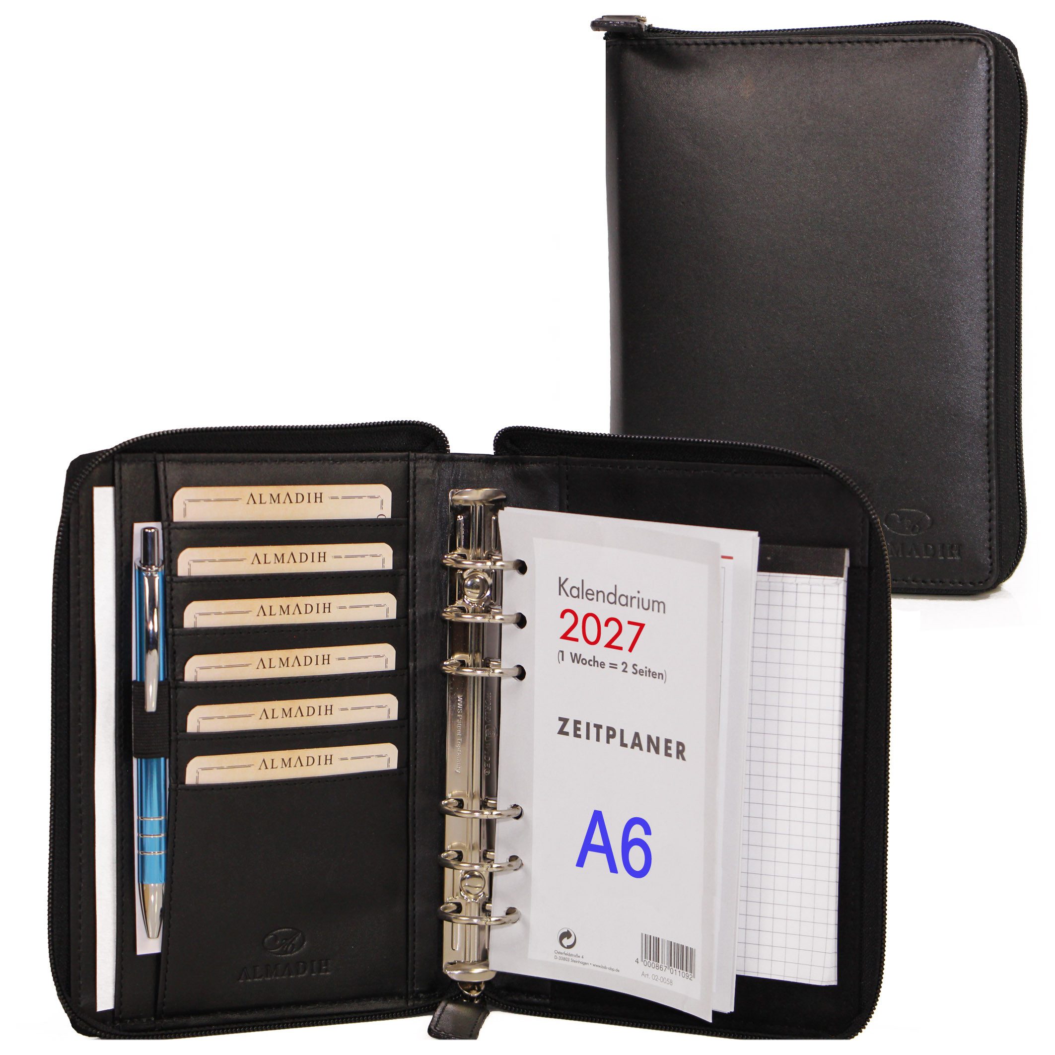 ALMADIH Konferenzmappe Ledermappe A6 Organizer Leder Terminplaner 2026 2027 braun, schwarz
