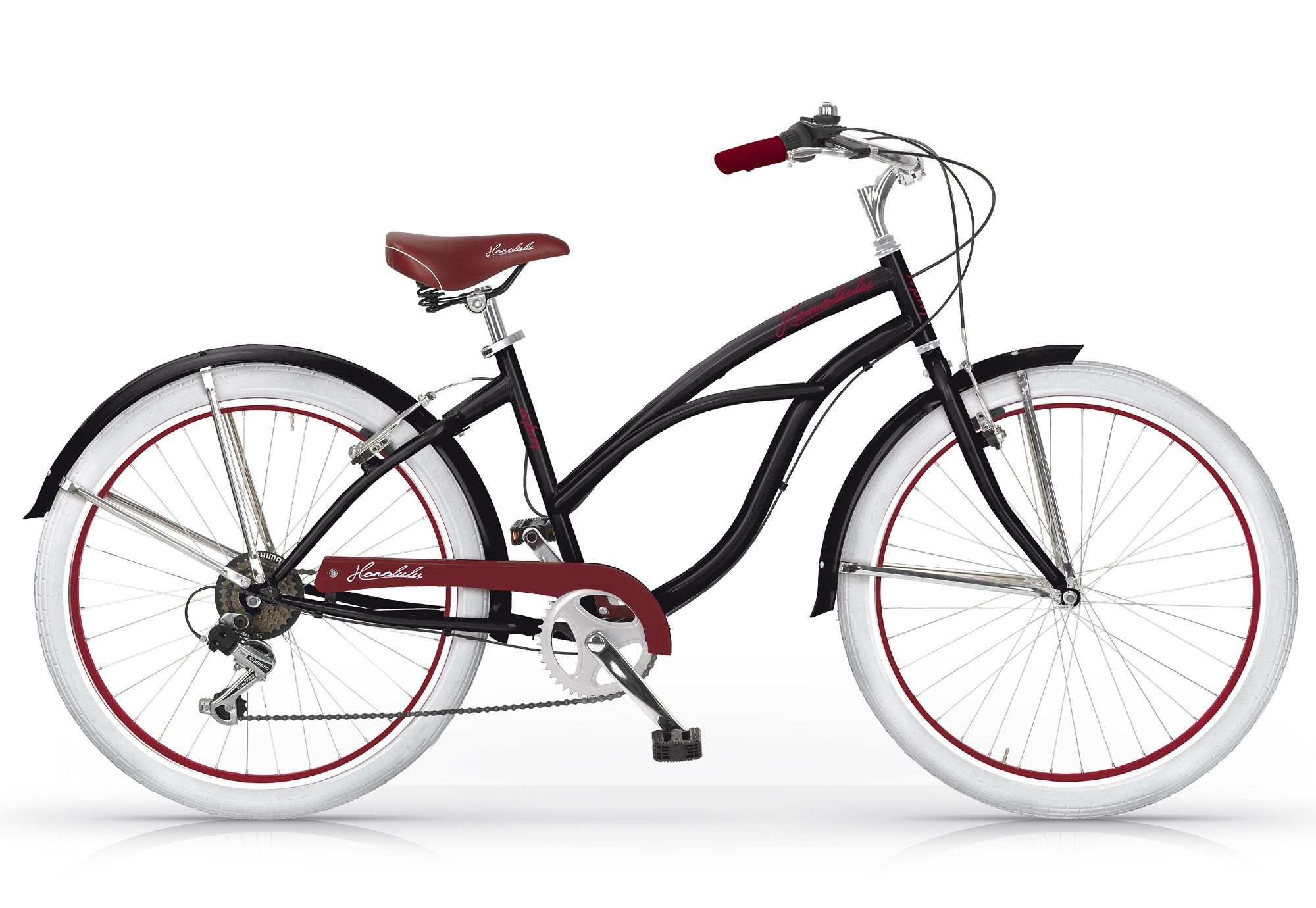 Damen Cruiser, 26 Zoll, 6 Gang Shimano Schaltung, schwarz-rot ...