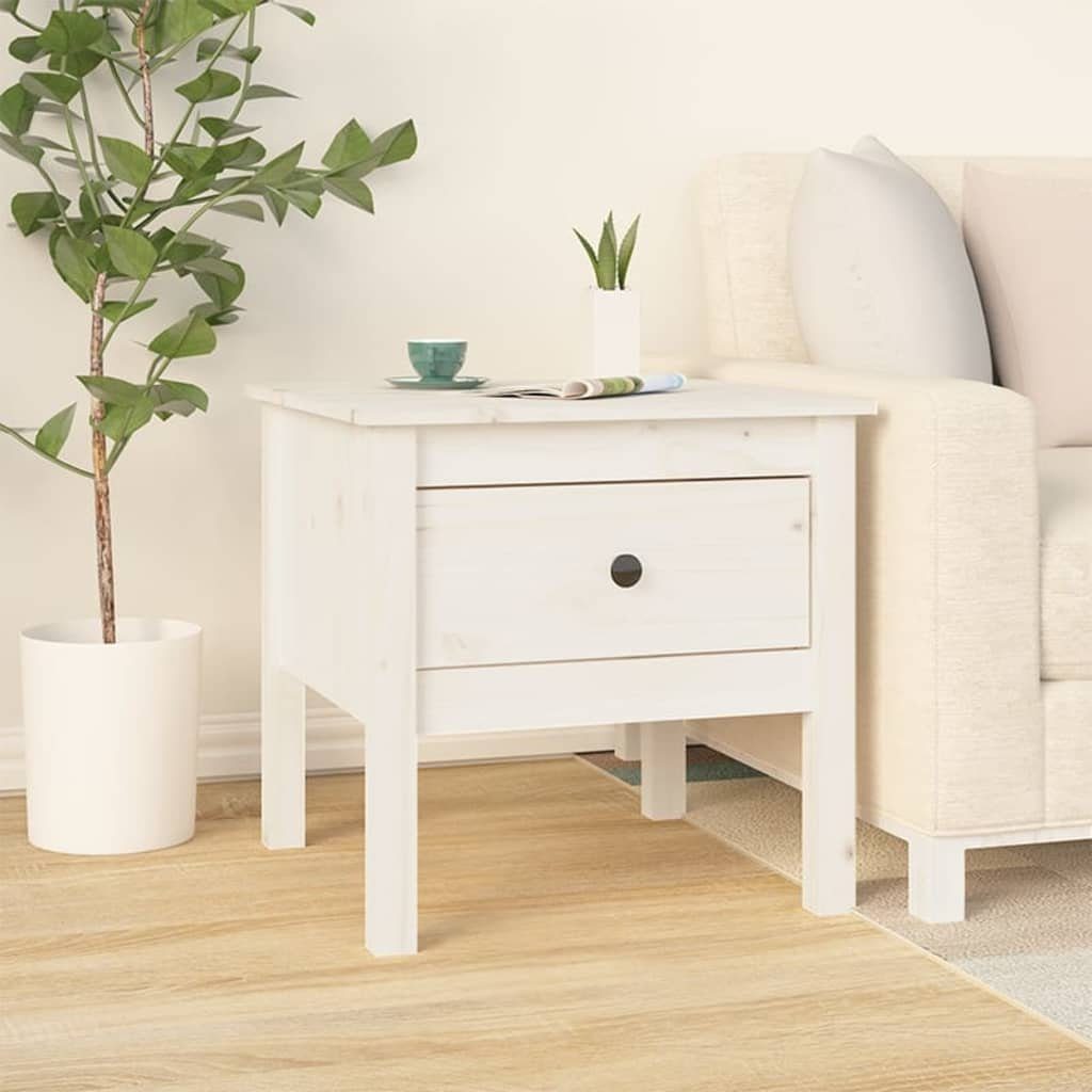 furnicato Beistelltisch aus massivem Kiefernholz Weiß 50 x 50 x 49 cm (2-St), Nachttisch mit Schublade als Set aus 2 Stück für das Schlafzimmer