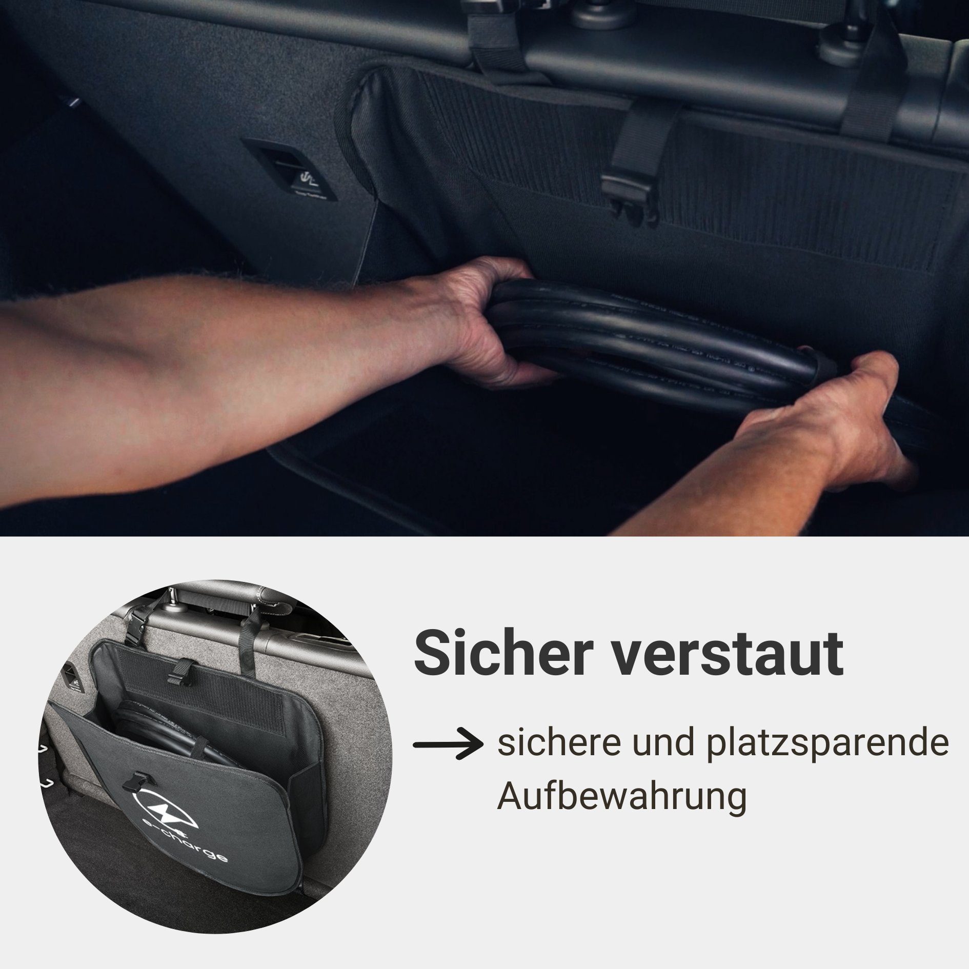 Kofferraum für 2 selbsthaftend Elektroauto EV Typ Kabel-Tasche TUX Auto-Rückenlehnentasche