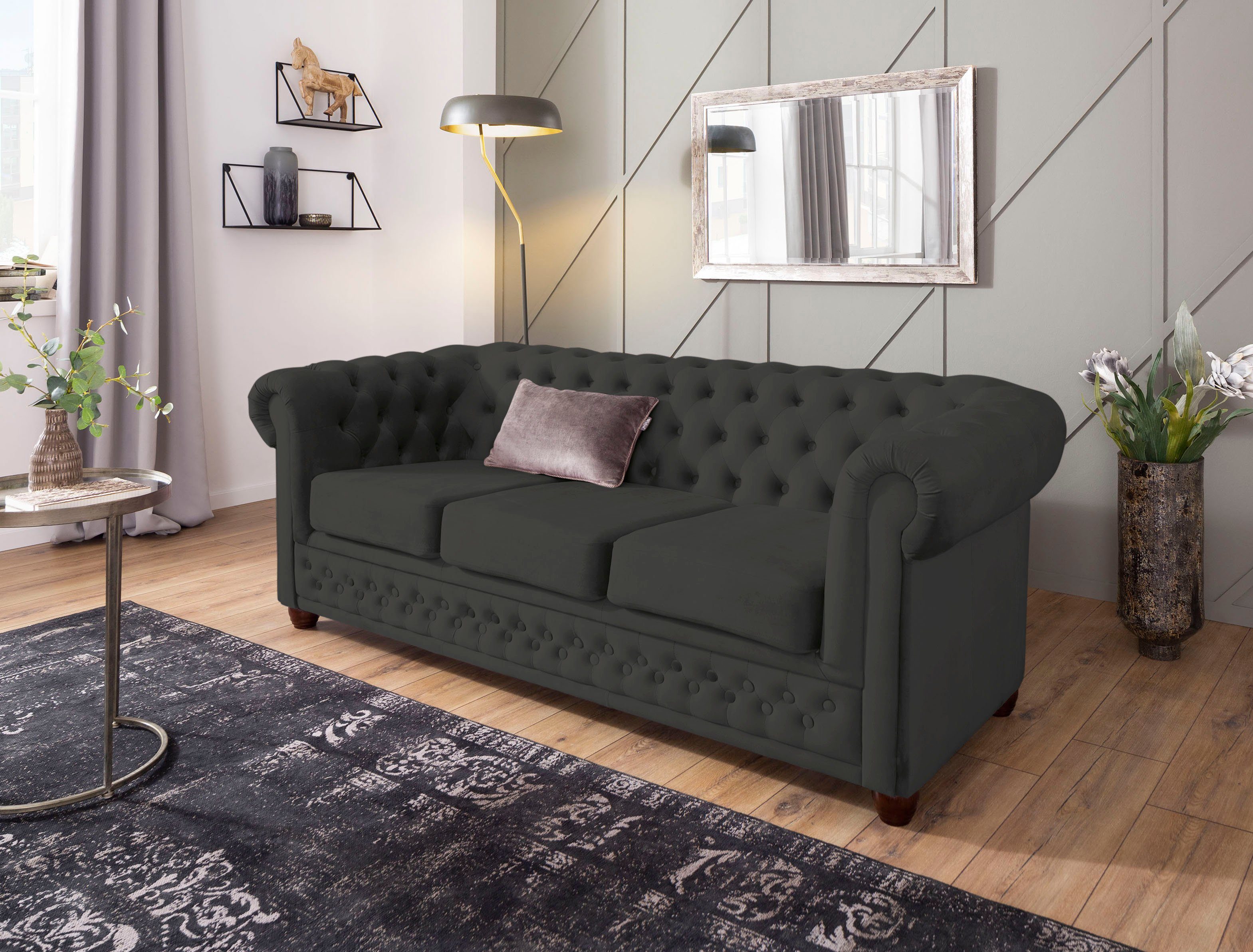 Home affaire Chesterfield-Sofa New Castle, mit hochwertiger Knopfheftung in Chesterfield-Design, B/T/H: 203/86/72