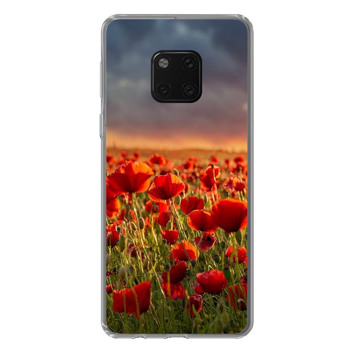 MuchoWow Handyhülle Sonnenuntergang - Mohnblumen - Rot - Blumen - Feld - Natur Handyhülle Huawei Mate 20 Pro Handy Case Silikon Bumper Case