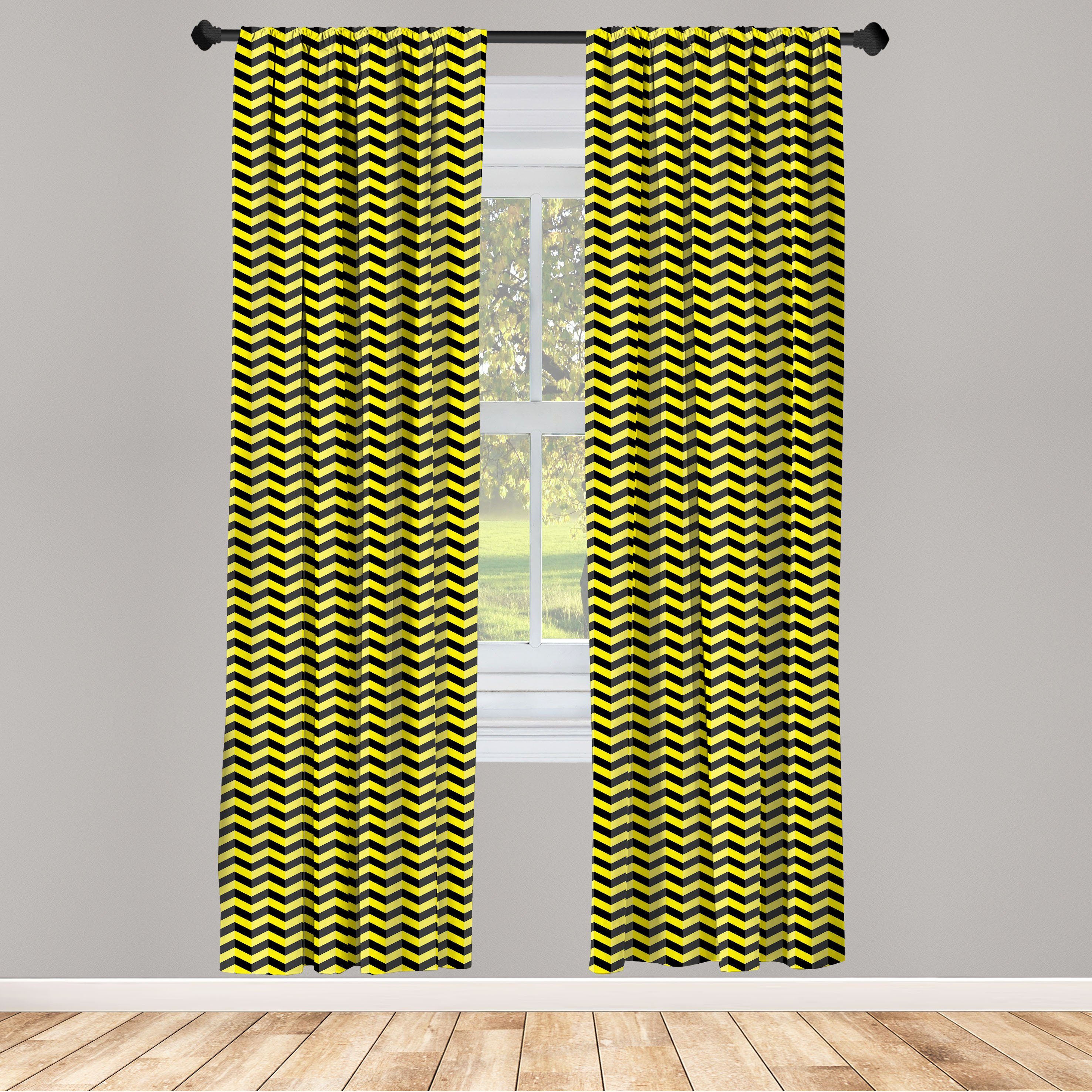 Gardine Vorhang für Wohnzimmer Schlafzimmer Chevron Microfaser, Abakuhaus, Warnschild Yellow Dekor