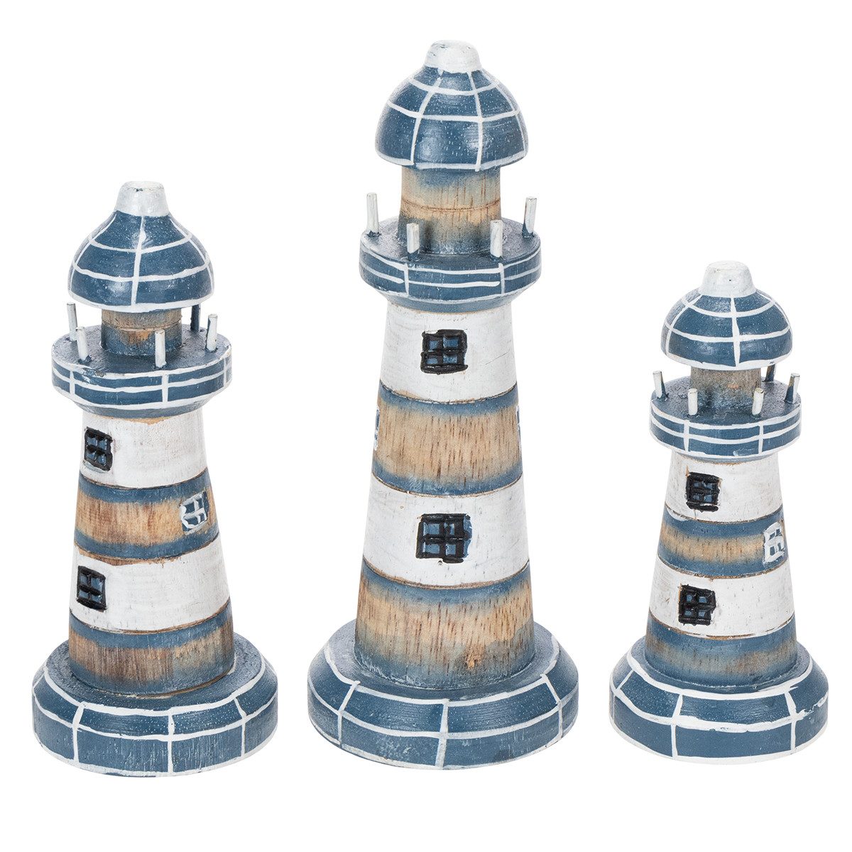 DIJK Dekofigur Maritime Leuchtturm Dekoration aus Holz für Wohnzimmer und, 3 Stück