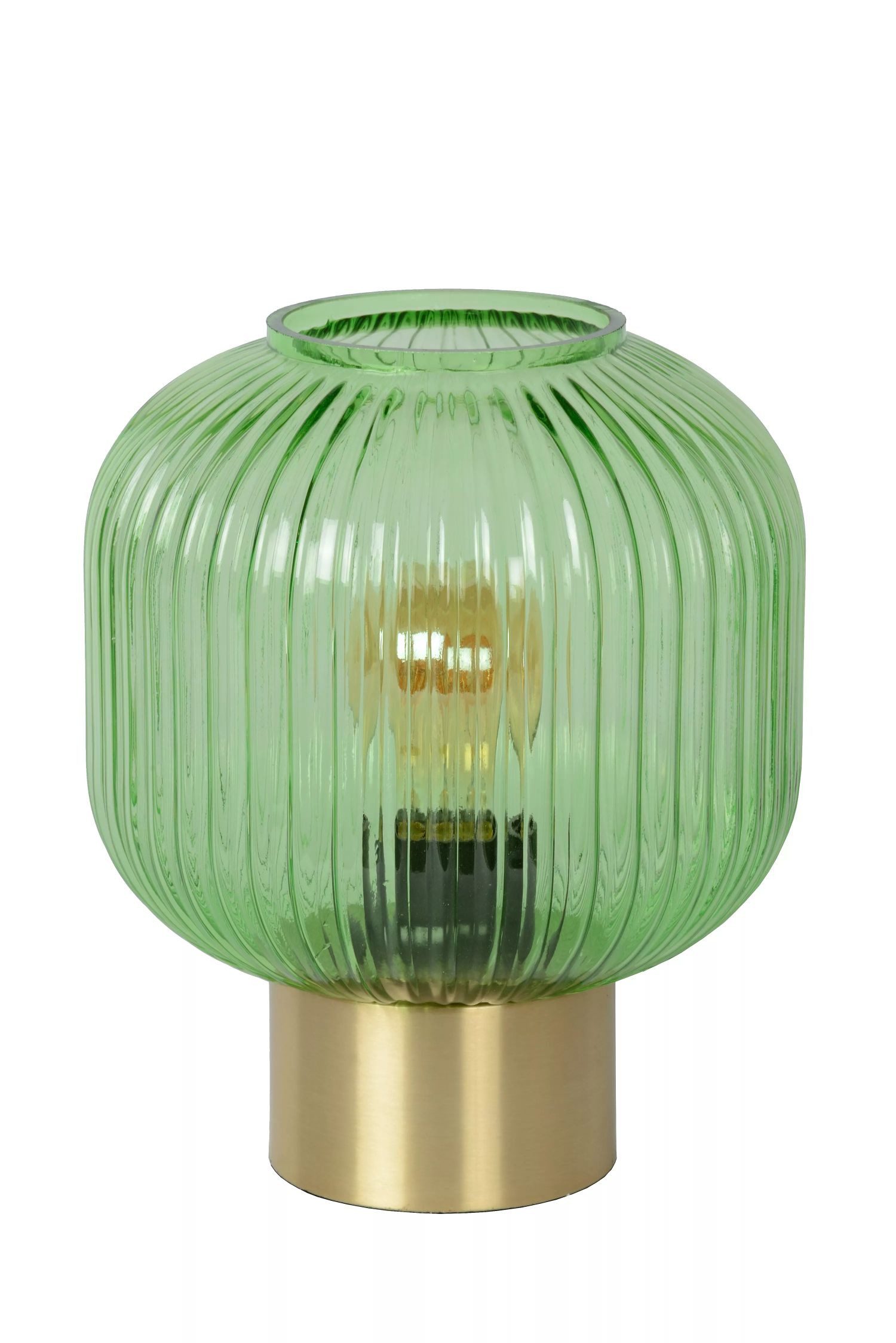Licht-Erlebnisse Nachttischlampe ZEMOR, ohne Leuchtmittel, Metall Glas E27 Ø 20 cm 24,5 cm hoch in Gold Grün rund Modern