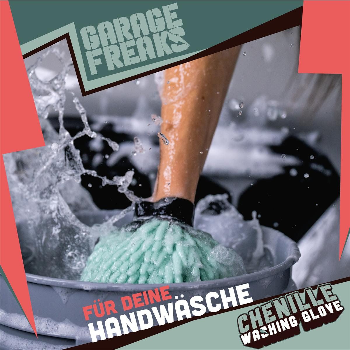 Garage Freaks Waschhandschuh Auto Waschhandschuh 2er Pack - CHENILLE WASHING GLOVE, (2-St), Mikrofaser - 2 Farben - mit Zotteln für eine saugstarke Reinigung