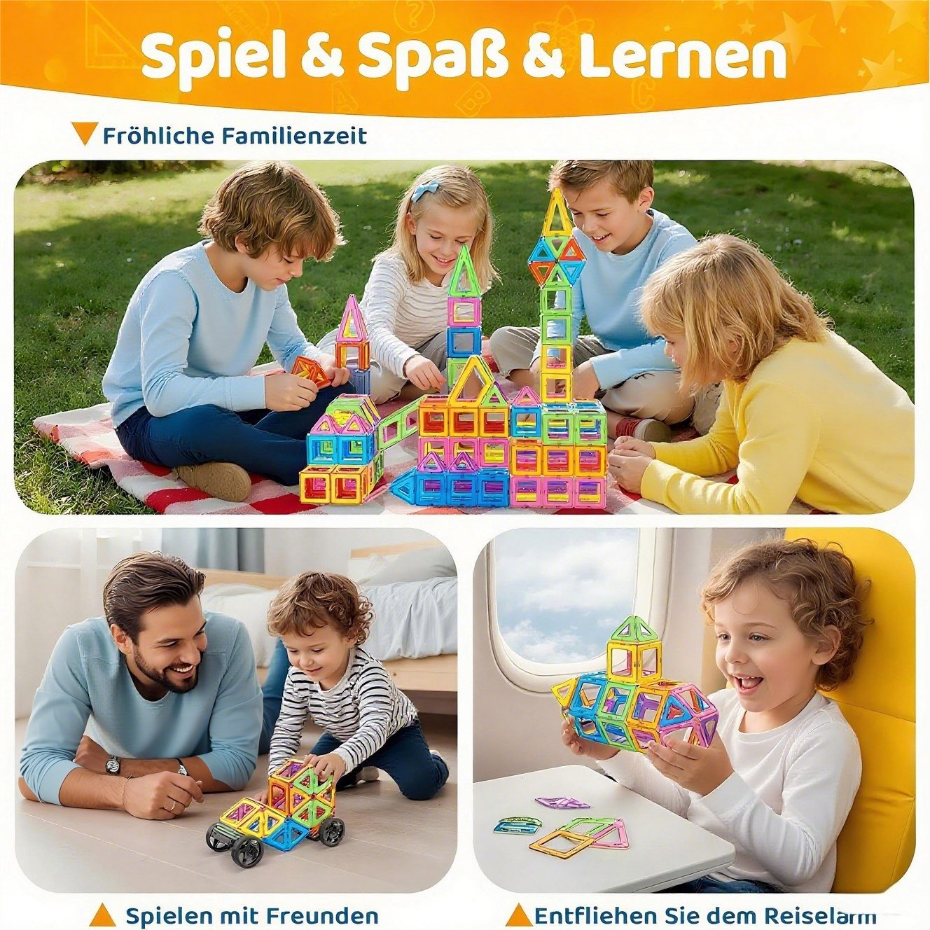 POPOLIC Magnetische Bausteine 120 Teile Konstruktion, Magnetbausteine Magnetspielbausteine, (Magnetspielzeug Magnete Kinder, Magnetbausteine Kinder, 1 St., Starker Magnetismus, Starke Adsorption, Hoher Haftkraft), Magnetspiel für Geschenk ab 3 4 5 6 7 8 Jahre Junge Mädchen