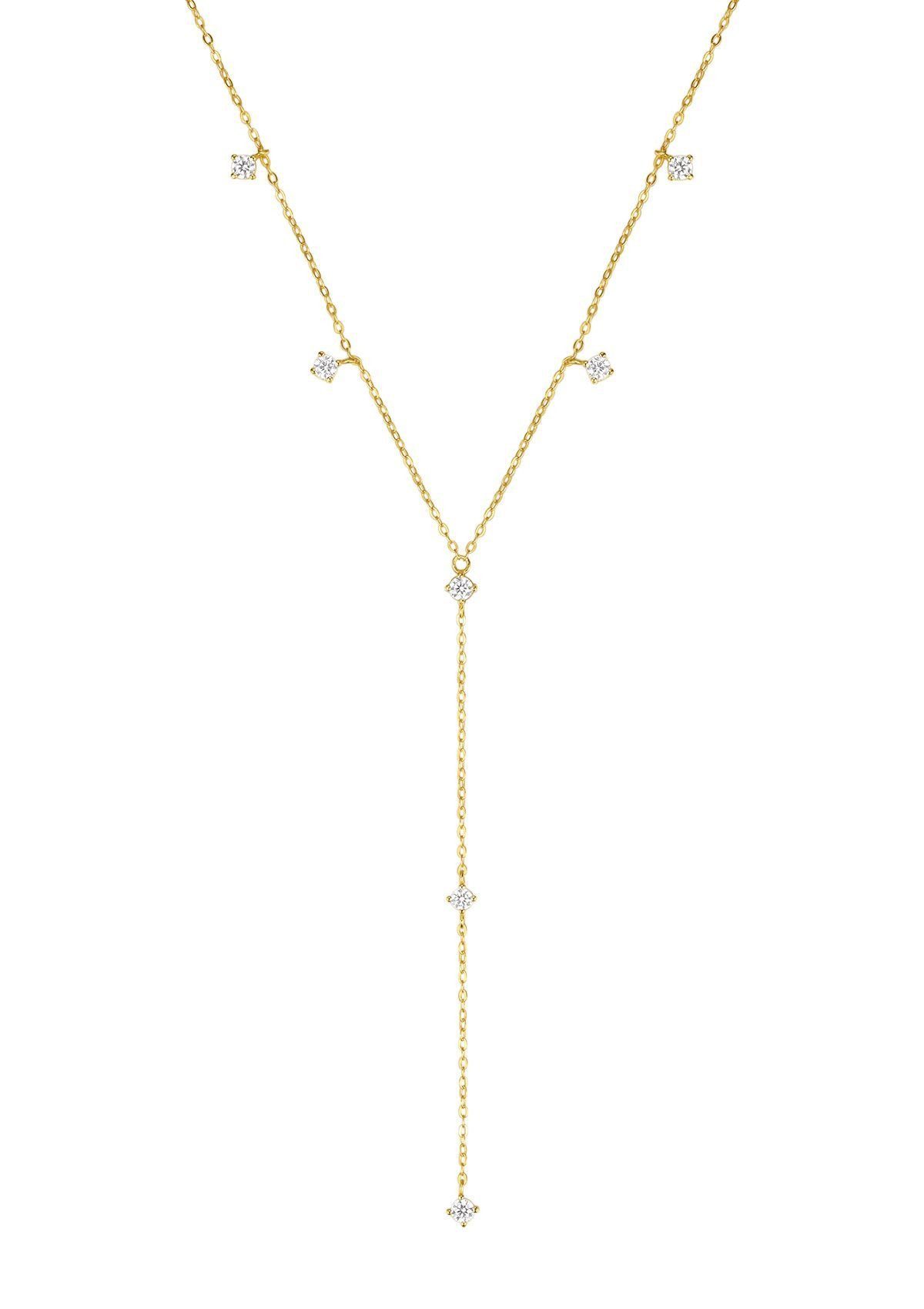 Hey Happiness Silberkette Y-Kette Kristalle hängend, 18K vergoldet, Damenke günstig online kaufen