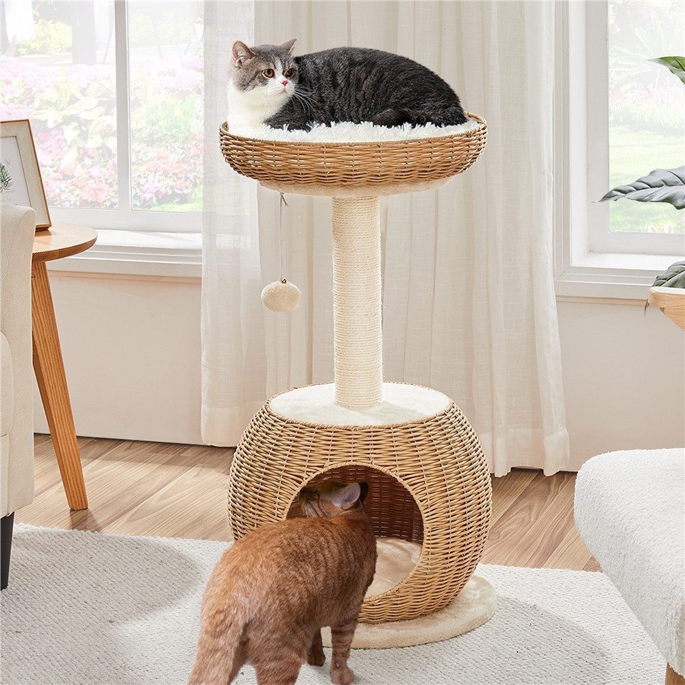 Yaheetech Kratzbaum 75 cm (H), mit Katzenkorb & Liegemulde & Hängender Plüschball