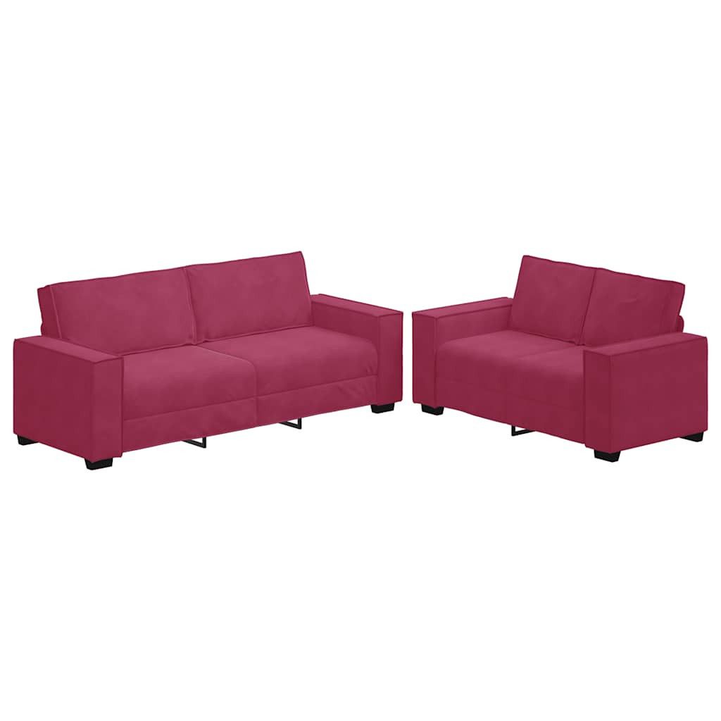 vidaXL Sofa 2-tlg. Sofagarnitur mit Kissen Weinrot Samt, 1 Teile