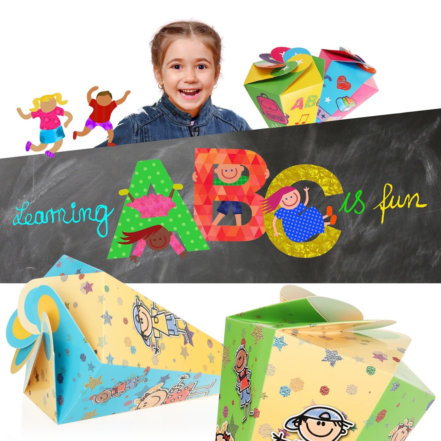 com-four Schultüte Schultüte, Geschwisterschultüten aus Pappe, faltbare Zuckertüte für die Einschulung zum Schulanfang