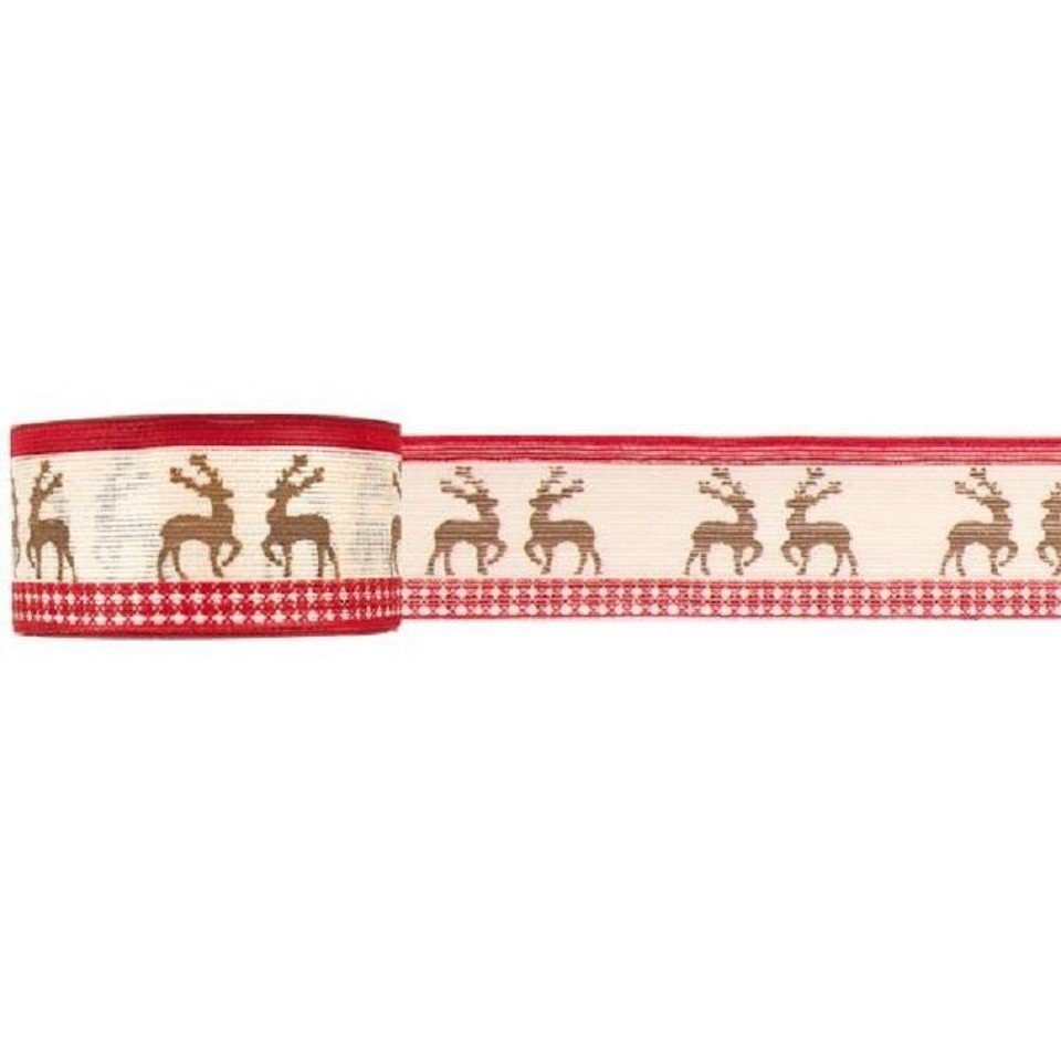 HOME FASHION Dekoband Dekoband Hirsch, rot, Stoff mit Drahtkante ca. 4cm x günstig online kaufen