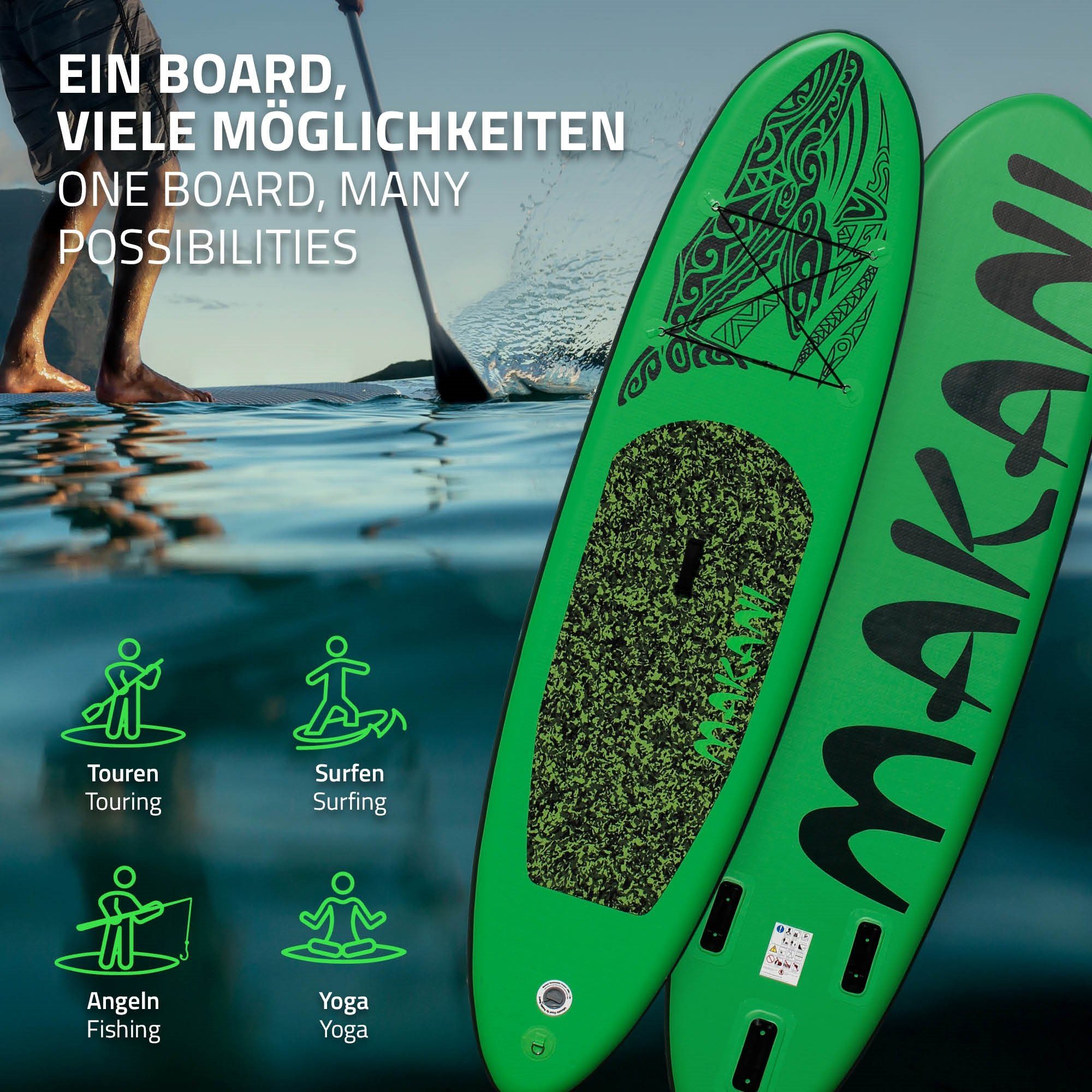 SUP-Board ECD Tragetasche Stand Surfboard, Up 150kg Germany Board Paddle Makani PVC Grün bis Aufblasbares Pumpe Zubehör 320x82x15cm