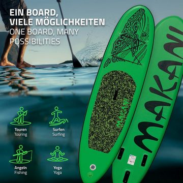 ECD Germany SUP-Board Aufblasbares Stand Up Paddle Board Makani Surfboard, Grün 320x82x15cm PVC bis 150kg Pumpe Tragetasche Zubehör