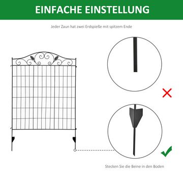 Outsunny Zaun Gartenzaun 4er Set 365 x 112 cm Gitterzaun Dekorative Metallzaun, (Drahtzaun, 4-St., Drahtgitter), für Balkon, Garten, Schwarz