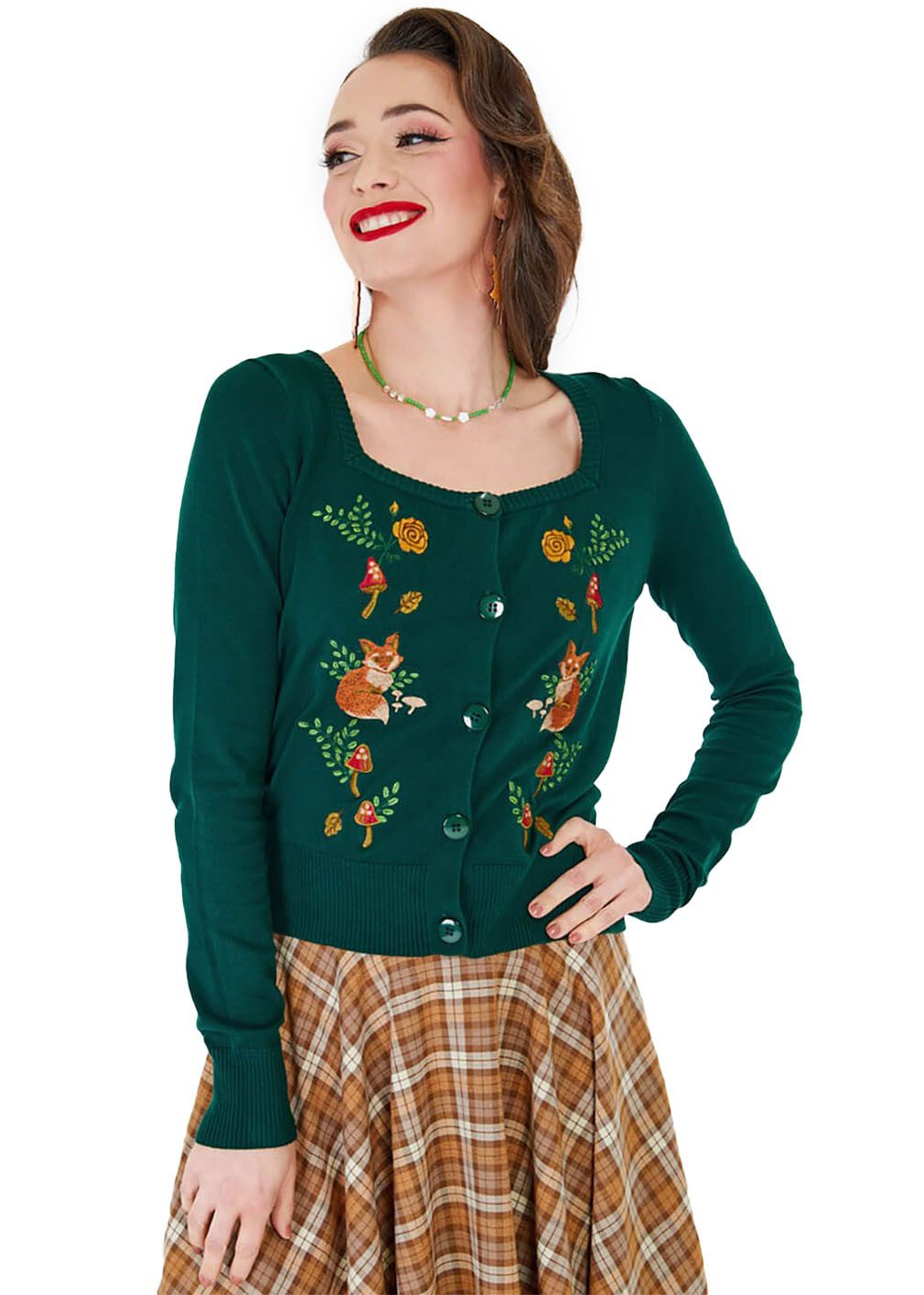 Voodoo Vixen Strickjacke Fox And Mushroom Cardigan Retro Vintage Fuchs Füchse