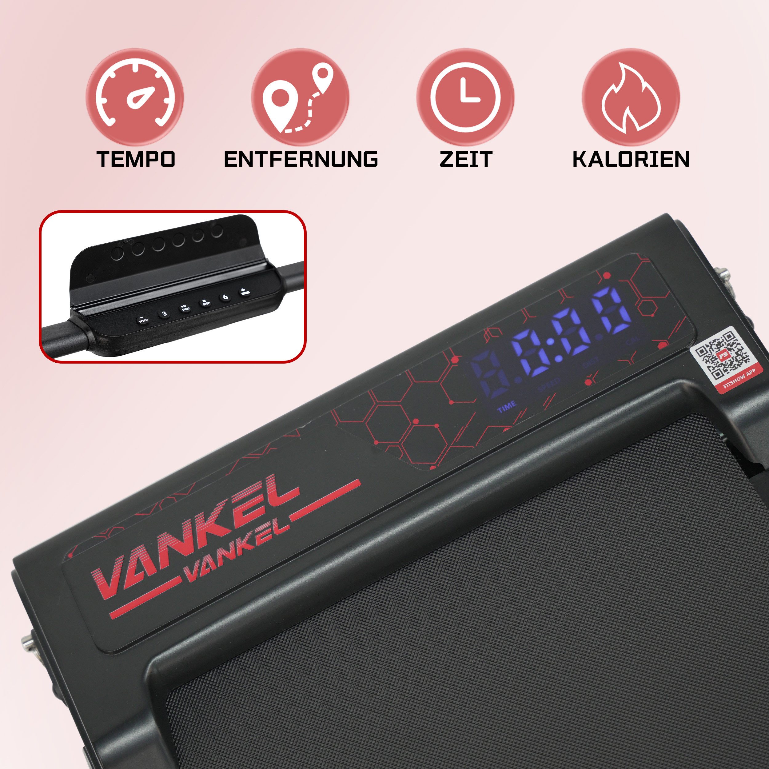Vankel Laufband klappbar, 1-12km/h, bis 120kg, mit Steigung 8% (Fernbedienung), LED-Display, Bluetooth, WLAN