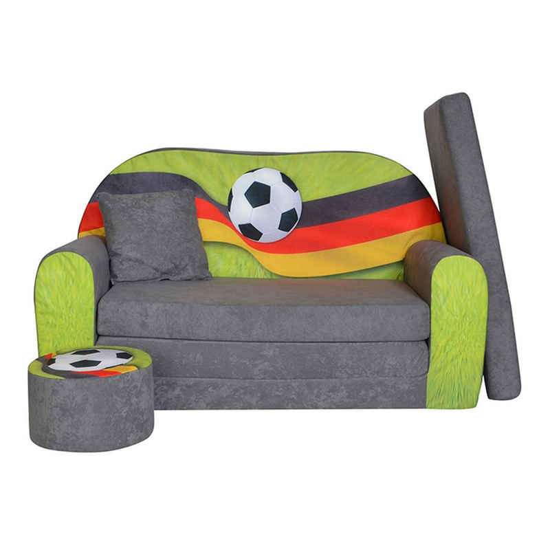 FORTISLINE Kindersitzgruppe Kindersofa Kindercouch Aufklappen Bettfunktion + Hocker W319