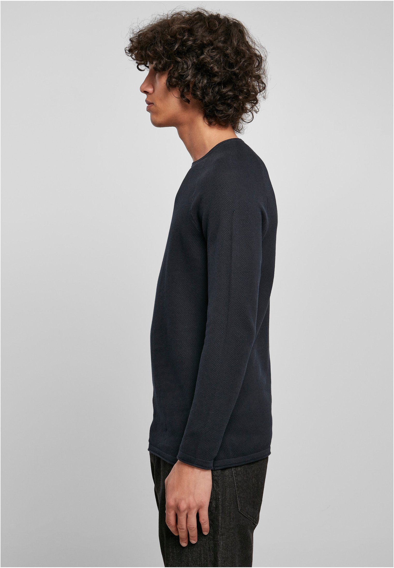 Knitted black Raglan T-Shirt (1-tlg) CLASSICS Herren URBAN Longsleeve