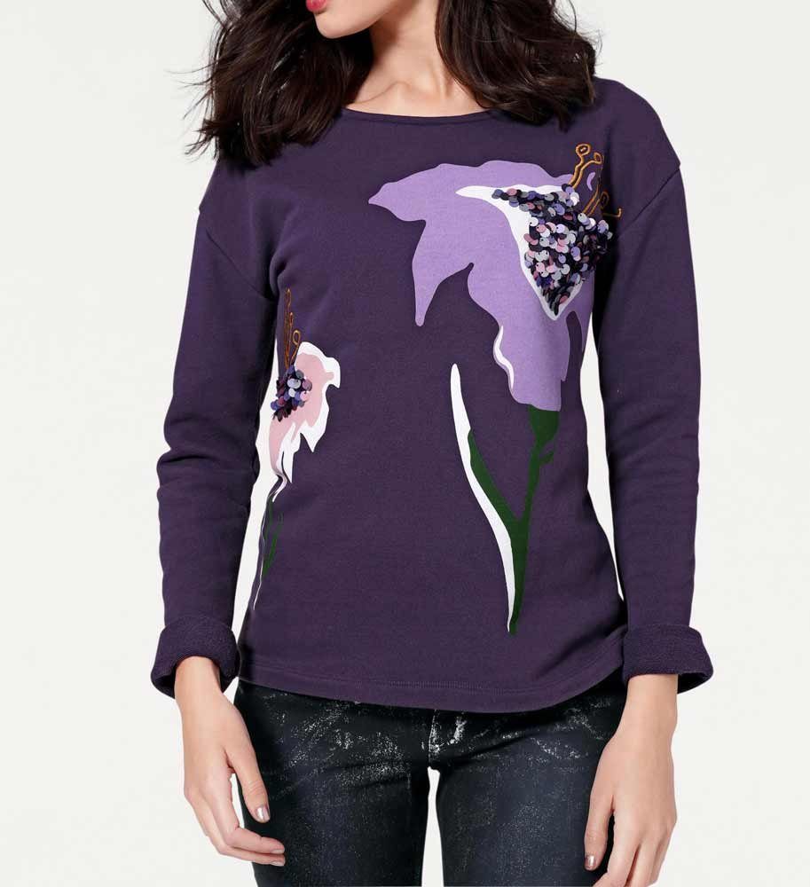 Damen cardona T-Shirt lila rick Pailletten, Designer-Sweatshirt mit Rick by Rick Cardona