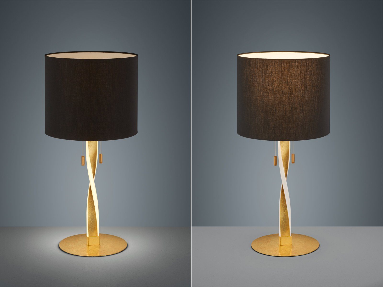 TRIO Leuchten LED Tischleuchte, LED fest integriert, LED wechselbar, warmweiß, große Nachttischlampe Fensterbank Lampenschirm Schwarz Gold, Höhe 62cm