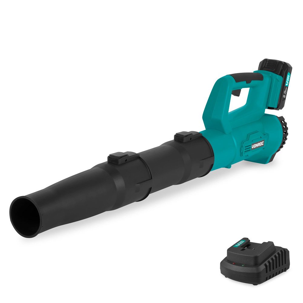VONROC Akku-Laubbläser Akku 20V [Axial Design] - Luftgeschwindigkeit 129 kmh -, Blasleistung 7m³- Inkl. 2,0Ah Akku und Ladegerät