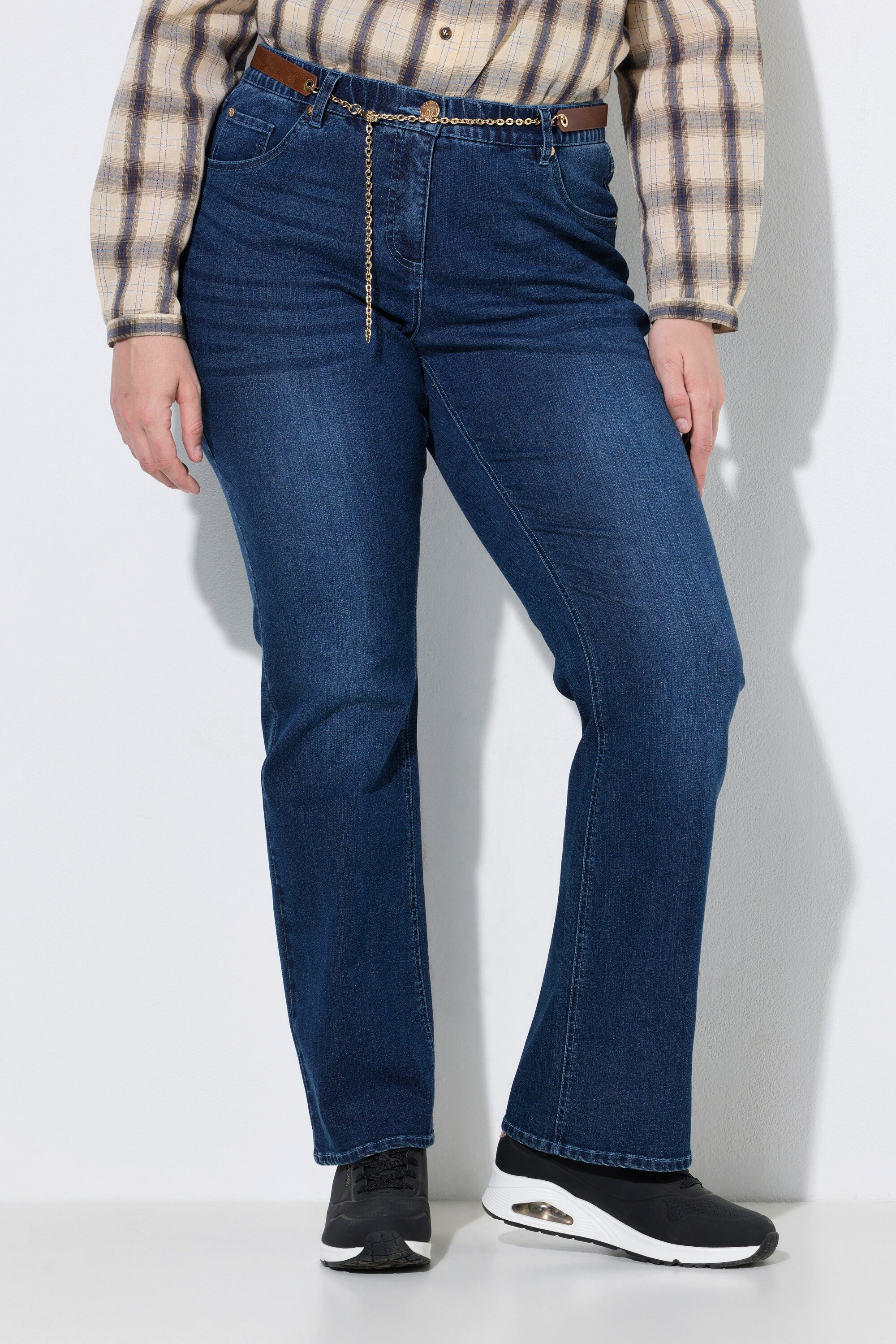 Ulla Popken Regular-fit-Jeans Jeans Marie Bootcut Lederoptik-Gürtel Komfortbund