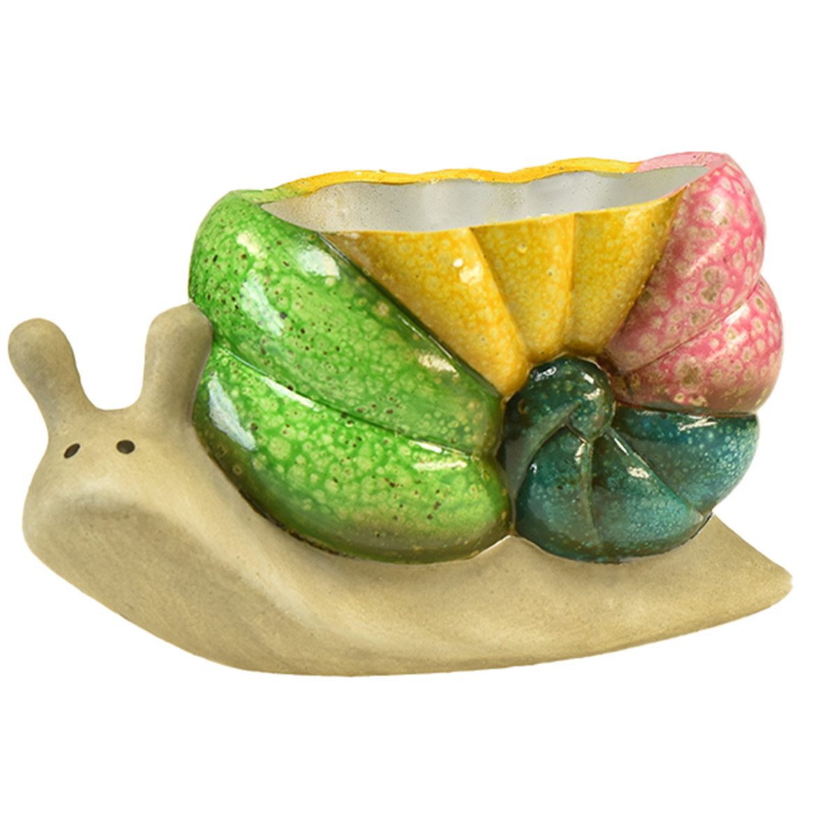 Dekofigur Deko Schnecke Keramik Pflanztopf Blumentopf Bunt Vintage 19×8,5×11cm