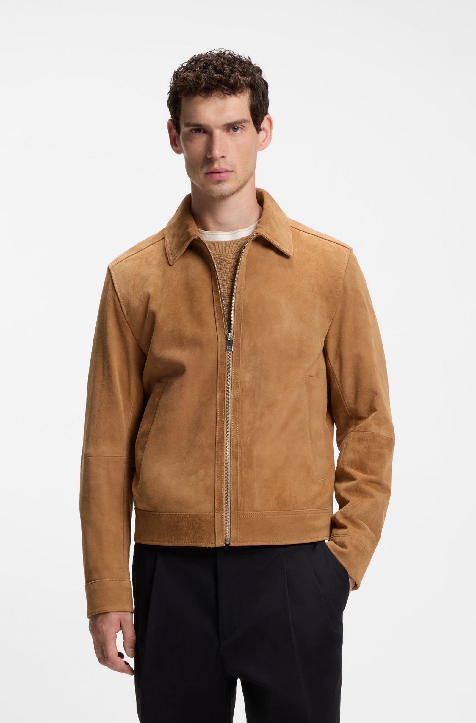 BOSS Lederjacke Malbano aus Veloursleder (1-St)