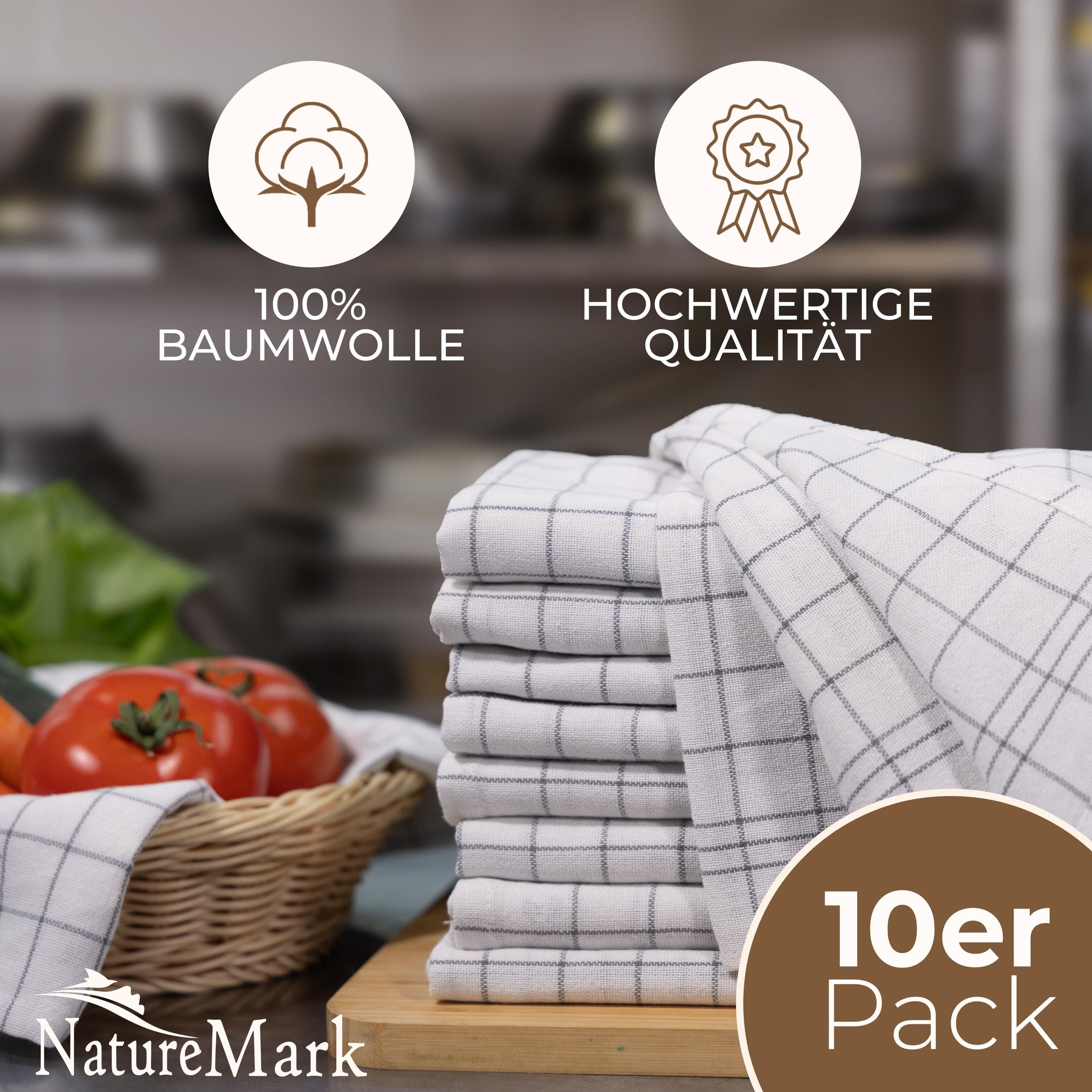 NatureMark Geschirrtuch 10er-Set Küchentücher 50x70cm, (Set, 10-tlg., 10x Geschirrtücher 50x70cm), 10x Geschirrtücher kariert, weich, 100% Baumwolle, Anthrazit  – Bild 3 von 5