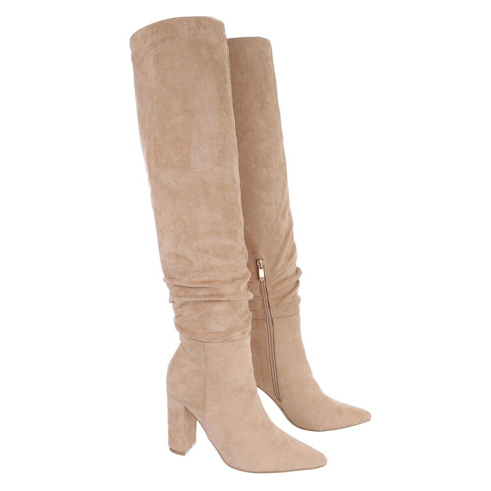 Ital-Design Damen Abendschuhe Party & Clubwear Overkneestiefel (85135729) Blockabsatz High-Heel Stiefel in Beige