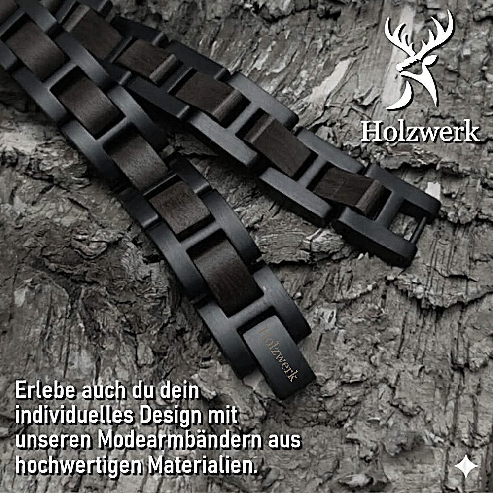 Holzwerk Edelstahlarmband Designer Holz Armband, Armkette Gliederarmband, Holz Unikate inkl. Armbandkürzer, ideal als Geschenk