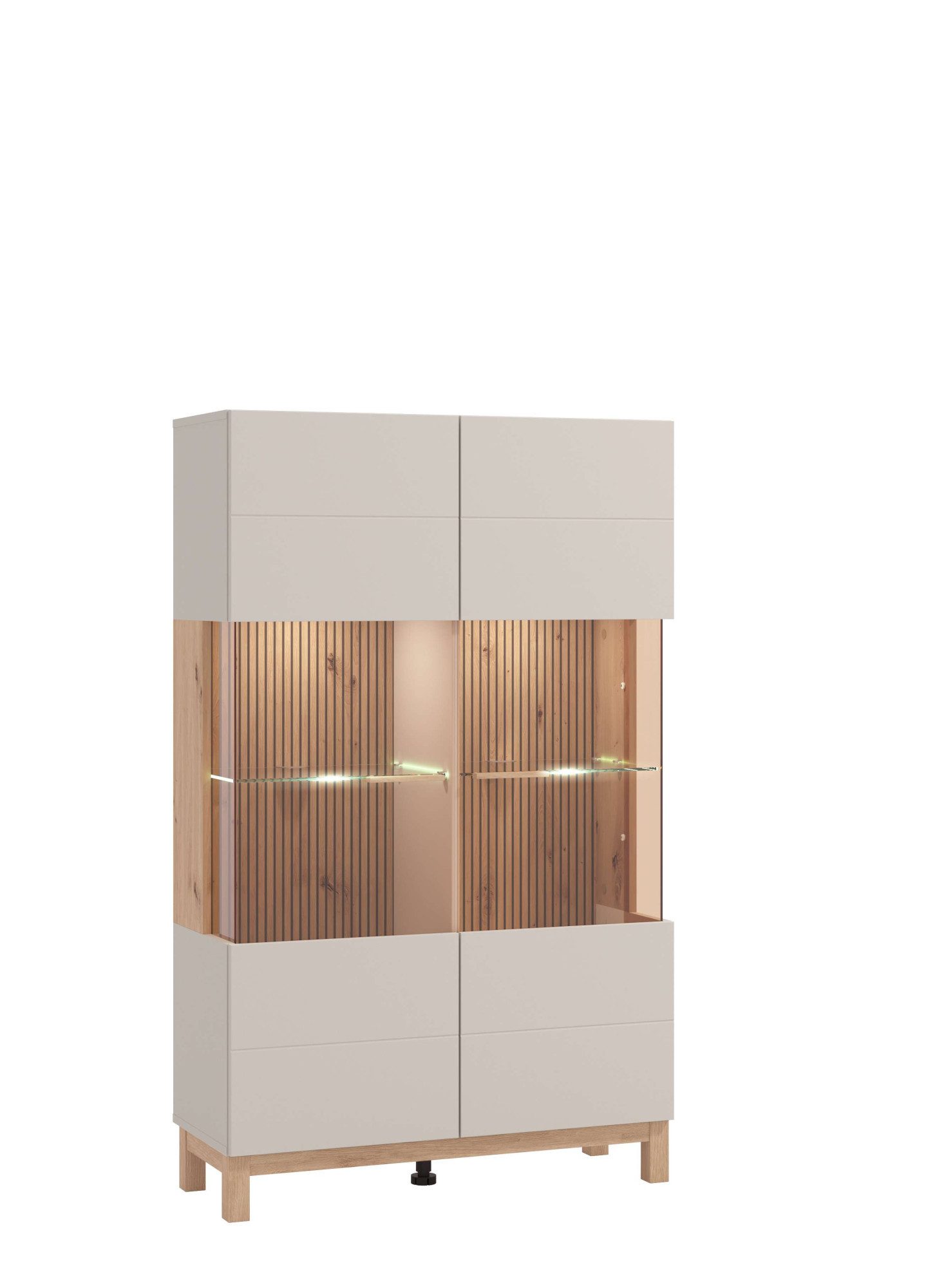 Home affaire Highboard Essex, Hochkommode, Vitrine, Glasvitrine, Kombi-Highboard, Modernes Highboard in Kaschmir mit Glasfront & Lamellen-Optik – Bild 4 von 5