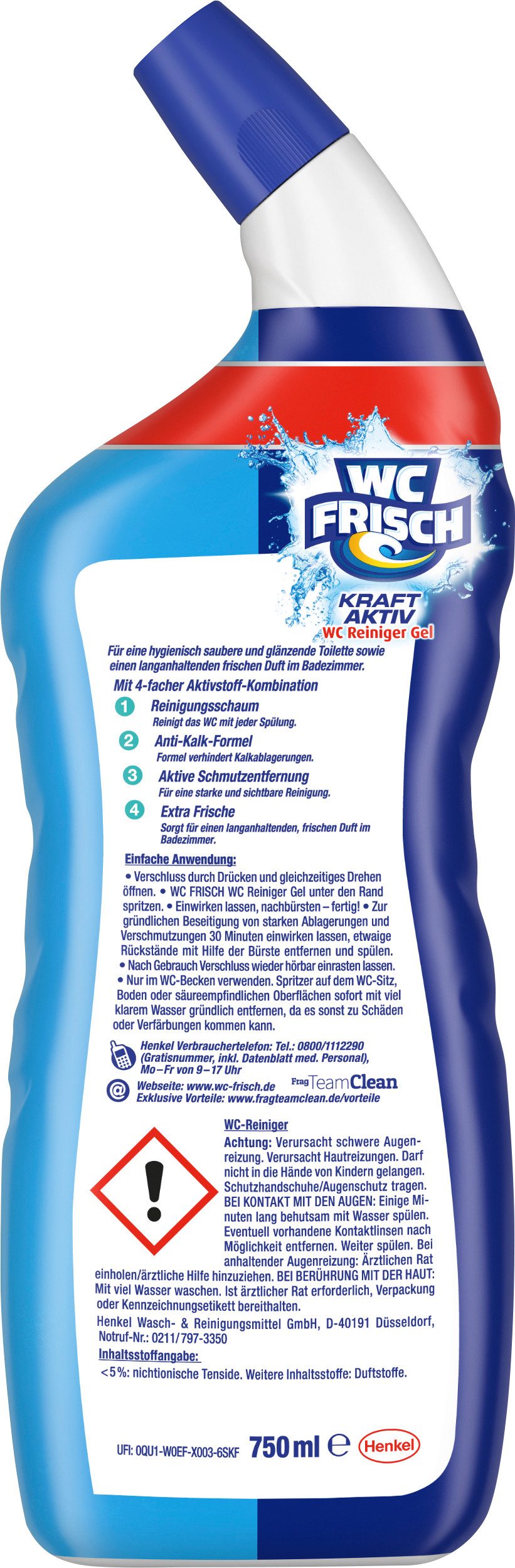 WC Frisch Gel Ozeanfrische 750 ml WC-Reiniger (1-St. mit Lufterfrischer-Effekt, für hygienische Frische mit 4-fach Aktivstoff-Kombination)